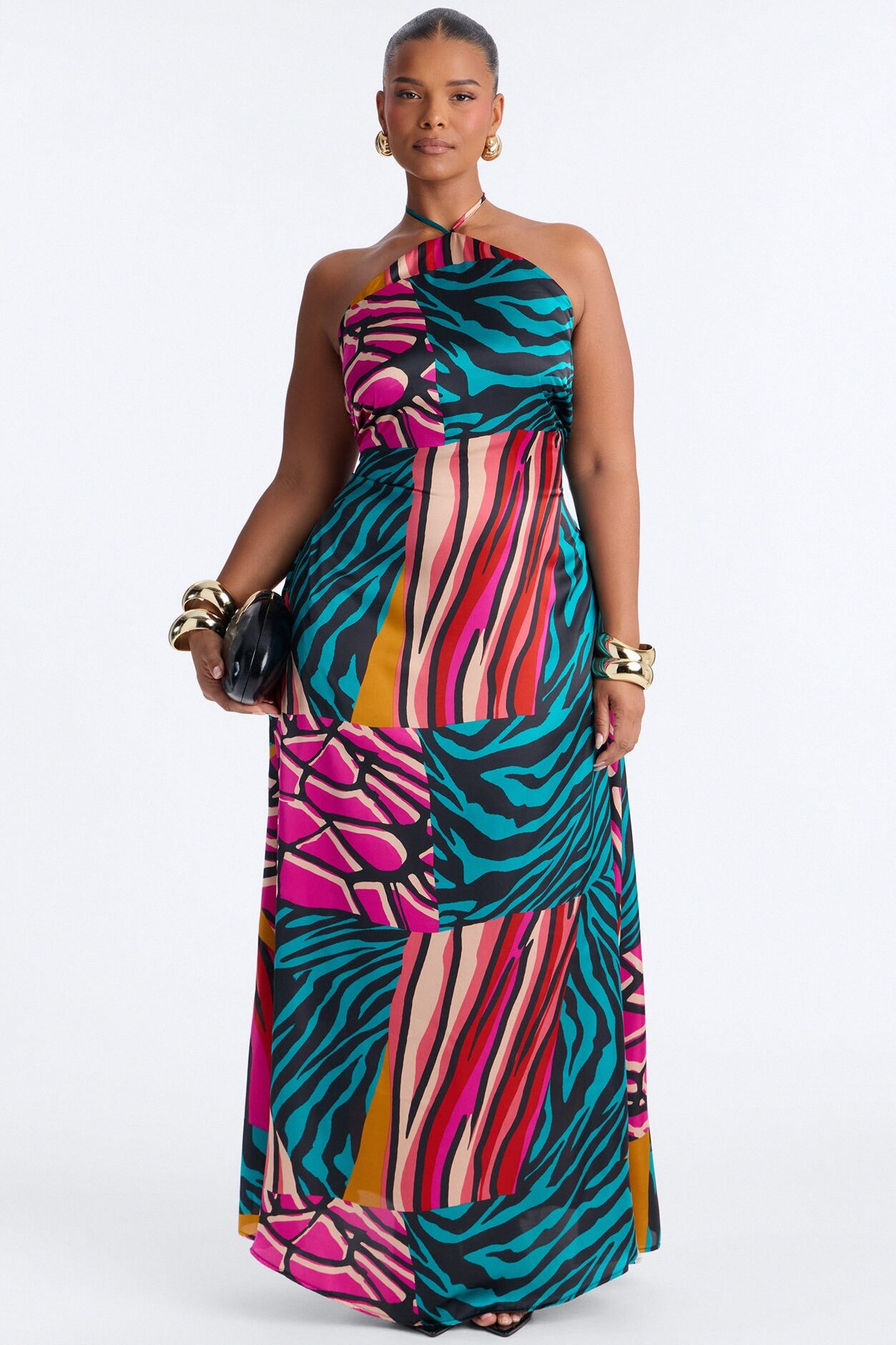 Cabana Cutie Satin Maxi Dress - Teal/combo