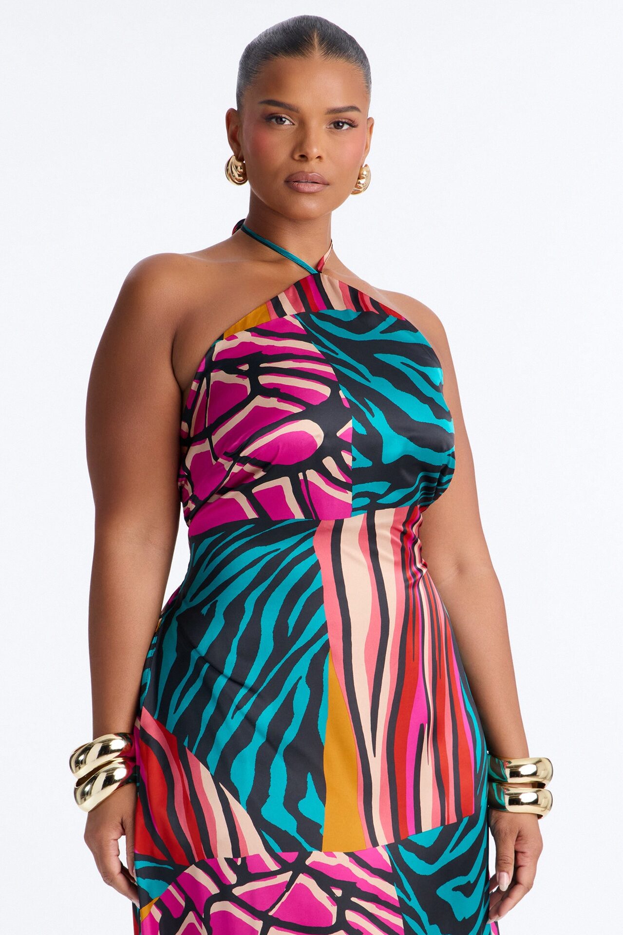 Cabana Cutie Satin Maxi Dress - Teal/combo