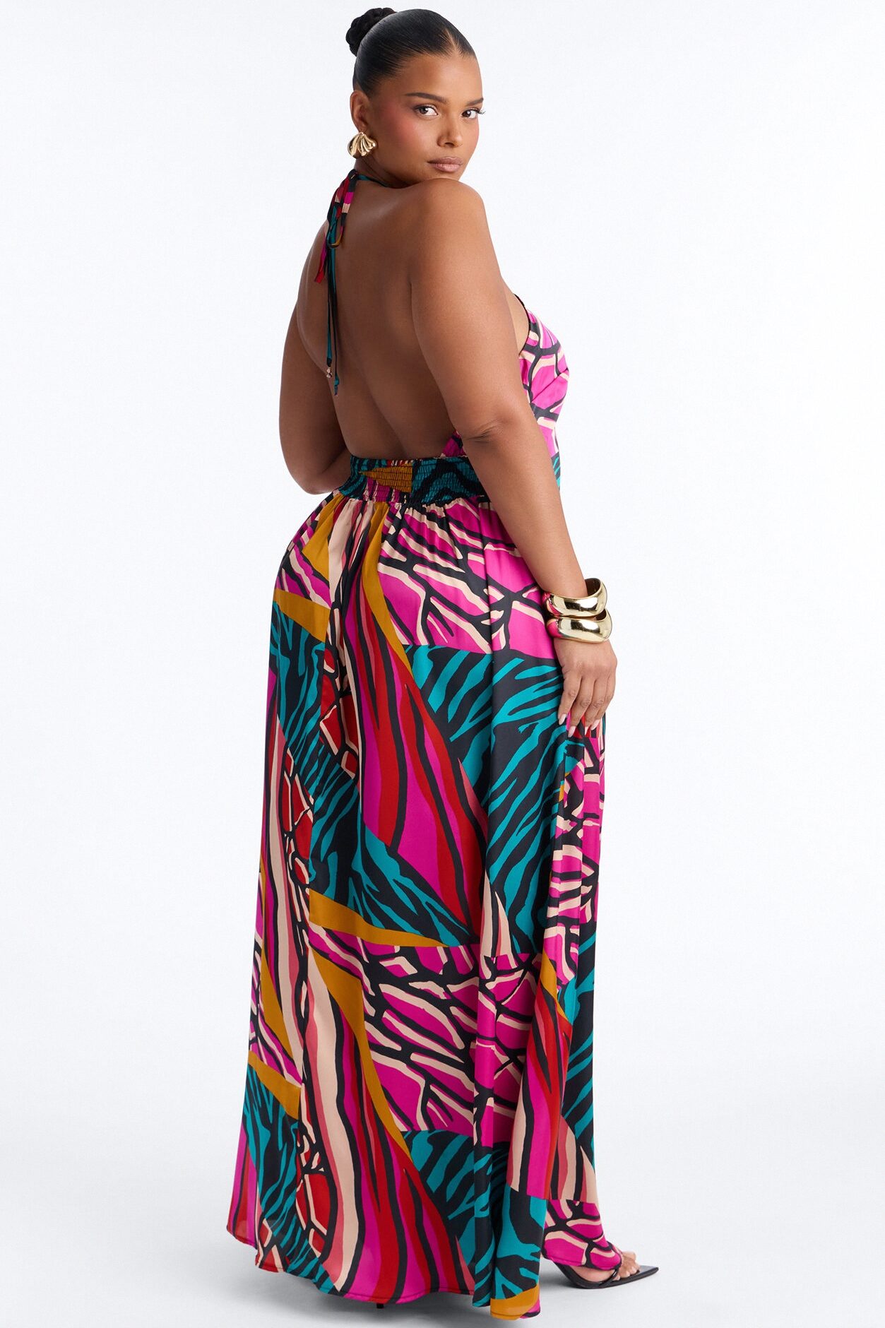 Cabana Cutie Satin Maxi Dress - Teal/combo