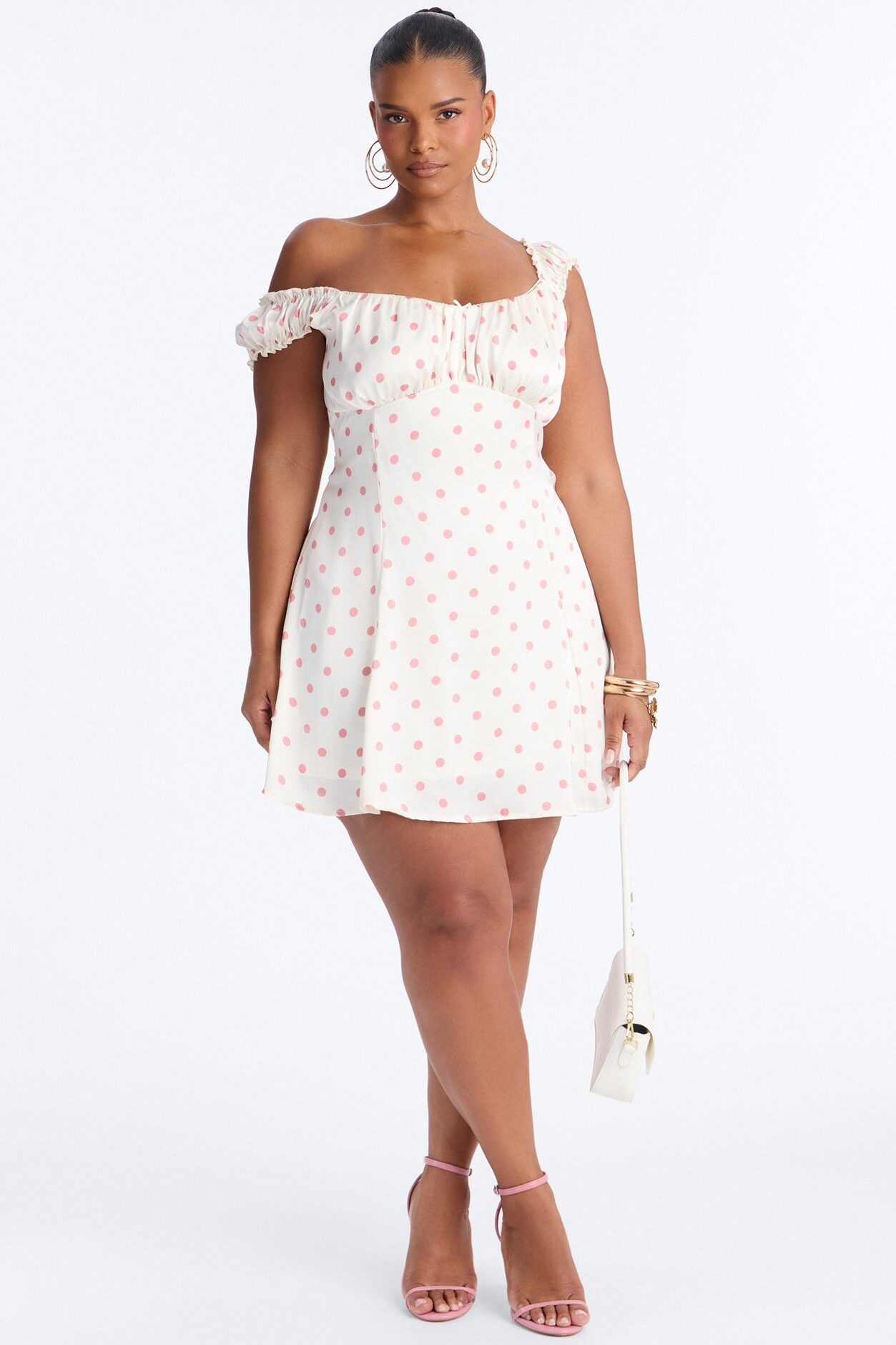 Call Me Darling Polka Dot Satin Mini Dress - Ivory/combo