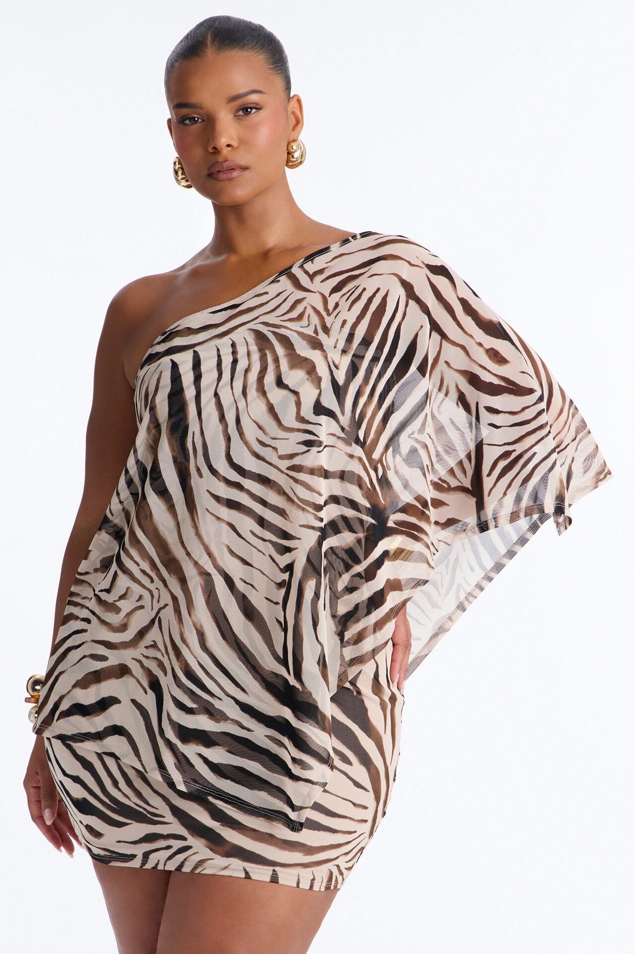 Wild Card Mesh Mini Dress Set - Taupe/combo