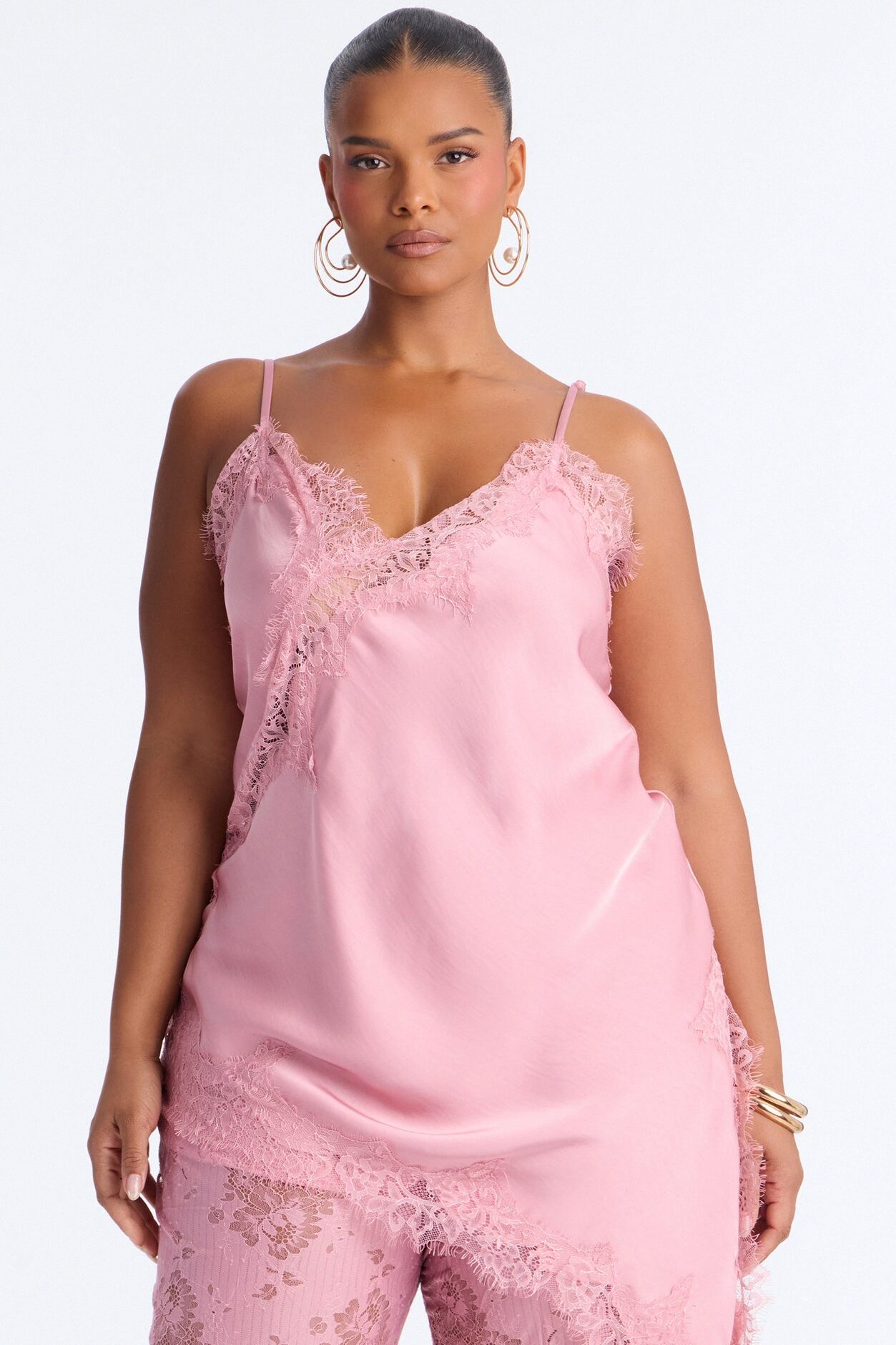 Yasmin Satin Lace Pant Set - Mauve