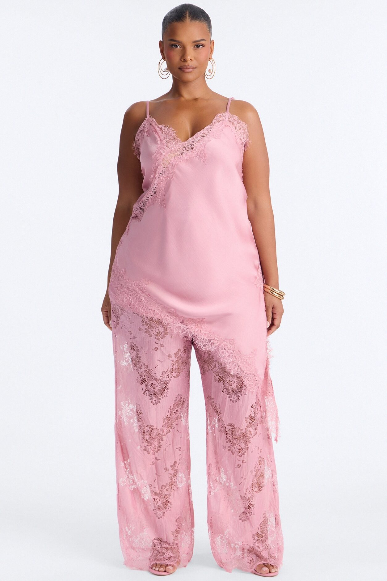Yasmin Satin Lace Pant Set - Mauve