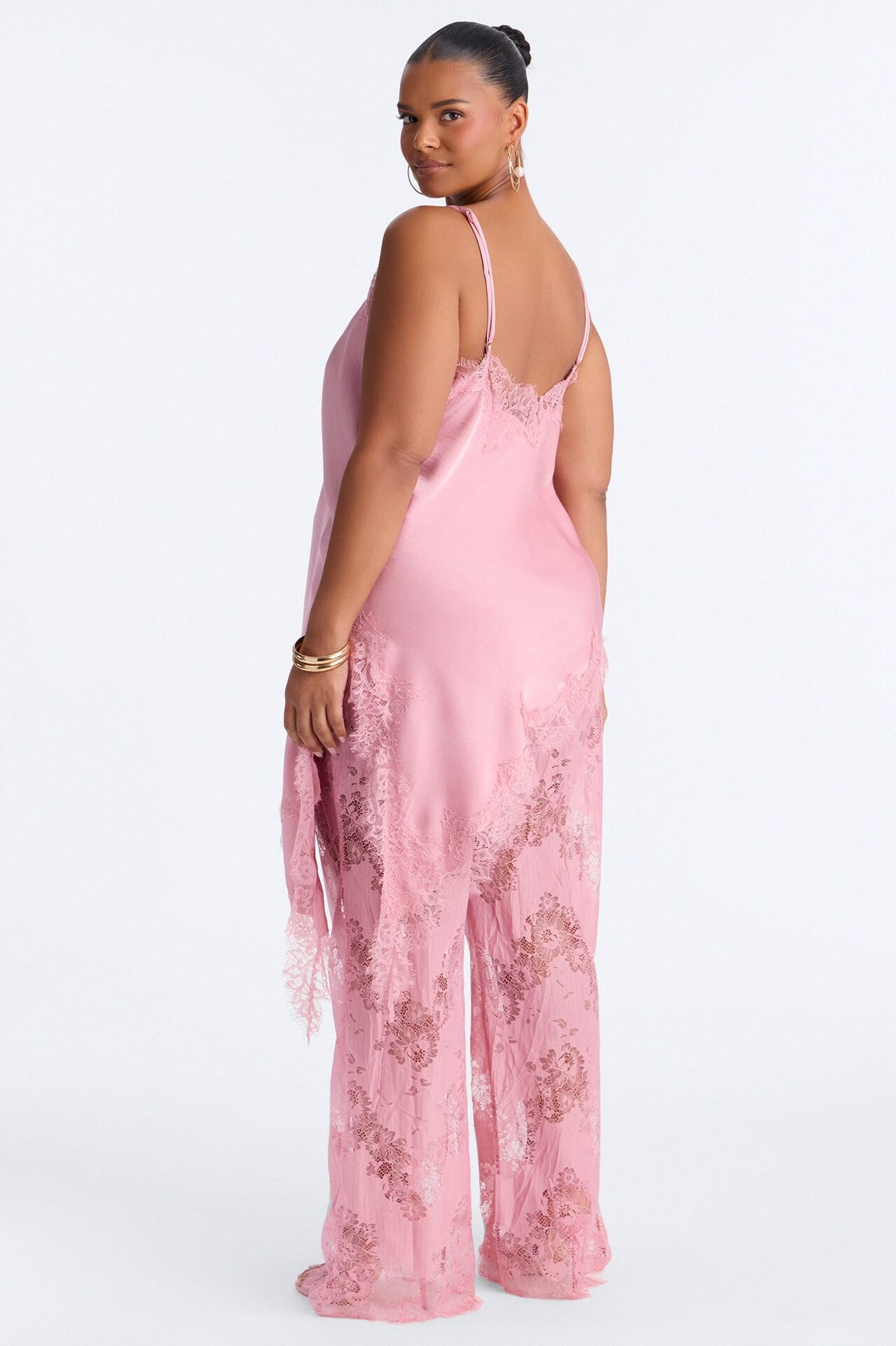 Yasmin Satin Lace Pant Set - Mauve