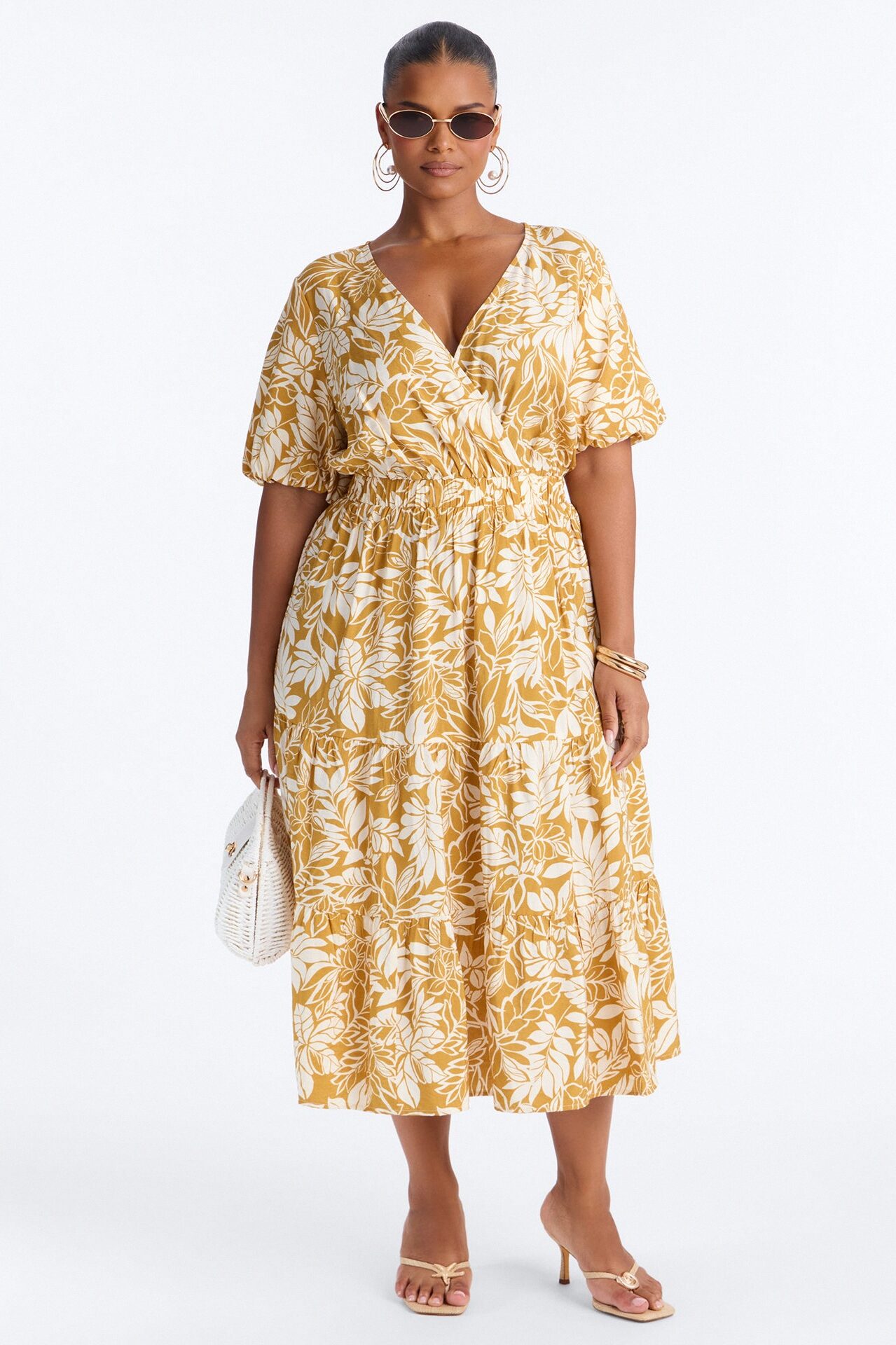 Elena Printed Midi Dress - Chartreuse
