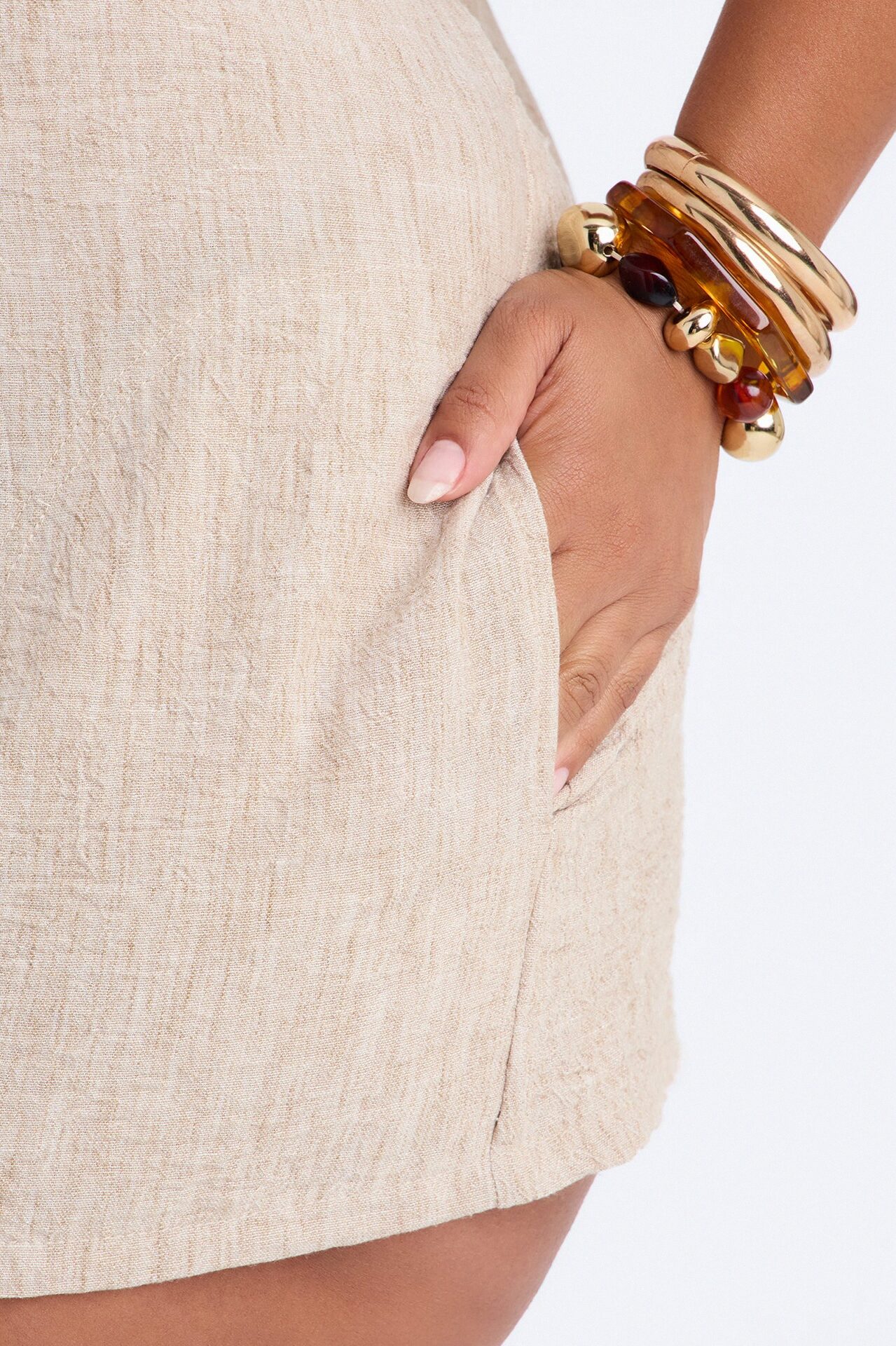 Jeanie Flowy Linen Romper - Tan