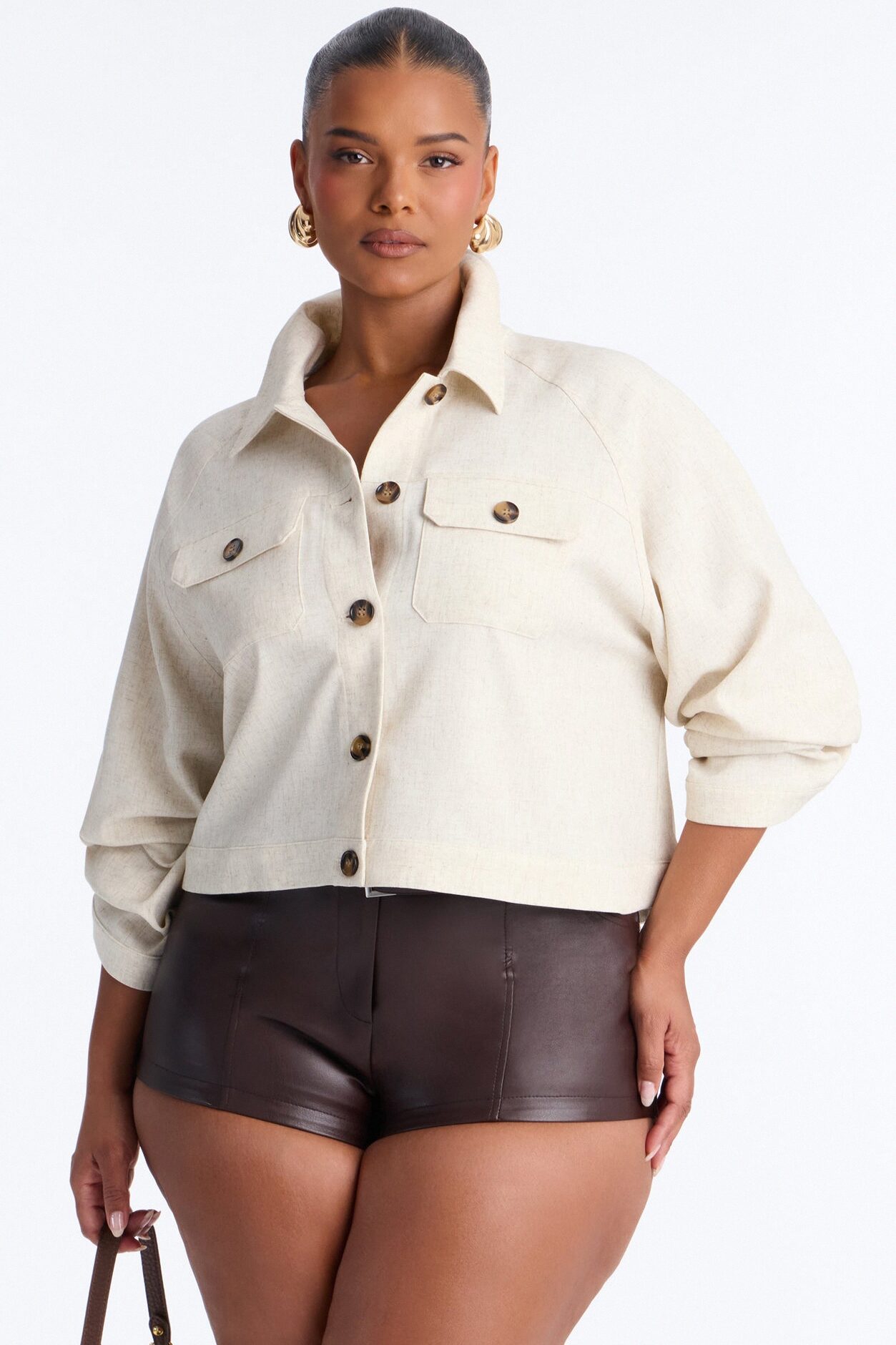 Leah Linen Cropped Jacket - Cream