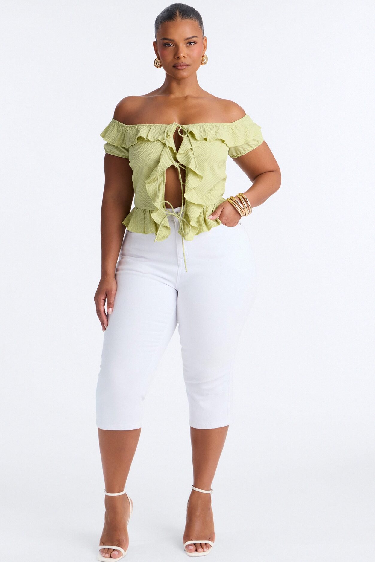 Matcha Girly Ruffle Flyaway Top - Sage
