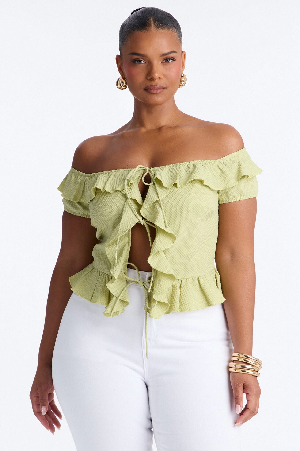 Matcha Girly Ruffle Flyaway Top - Sage