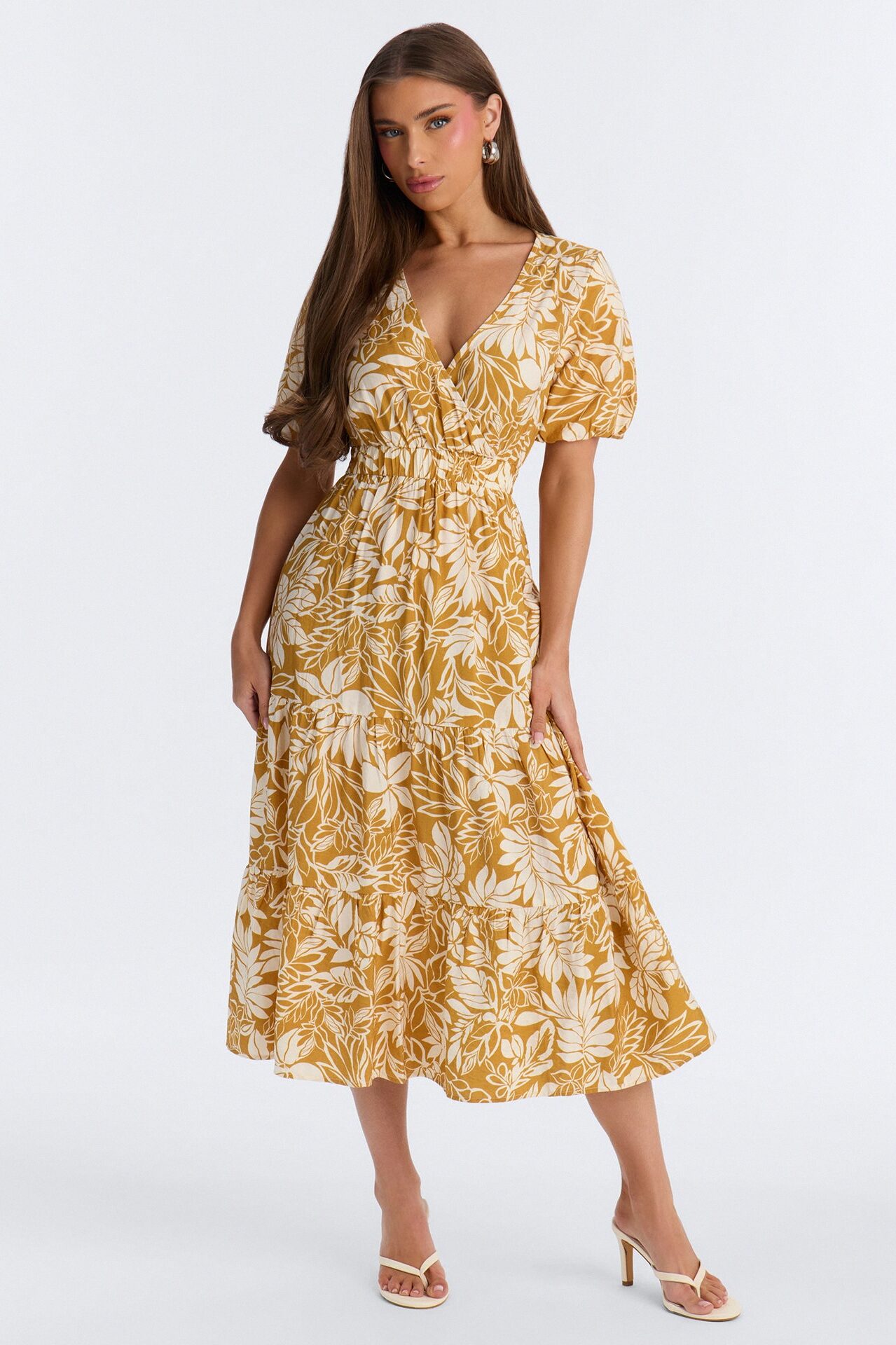 Elena Printed Midi Dress - Chartreuse