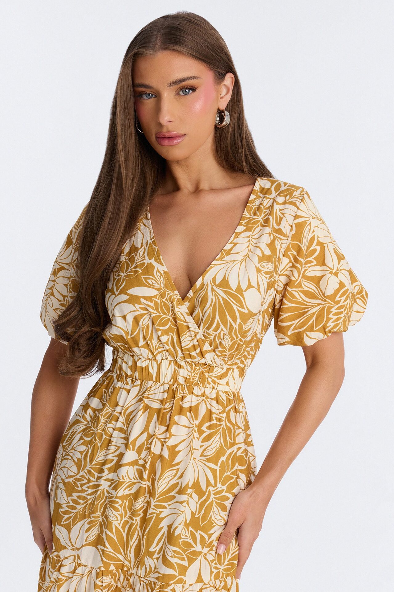 Elena Printed Midi Dress - Chartreuse