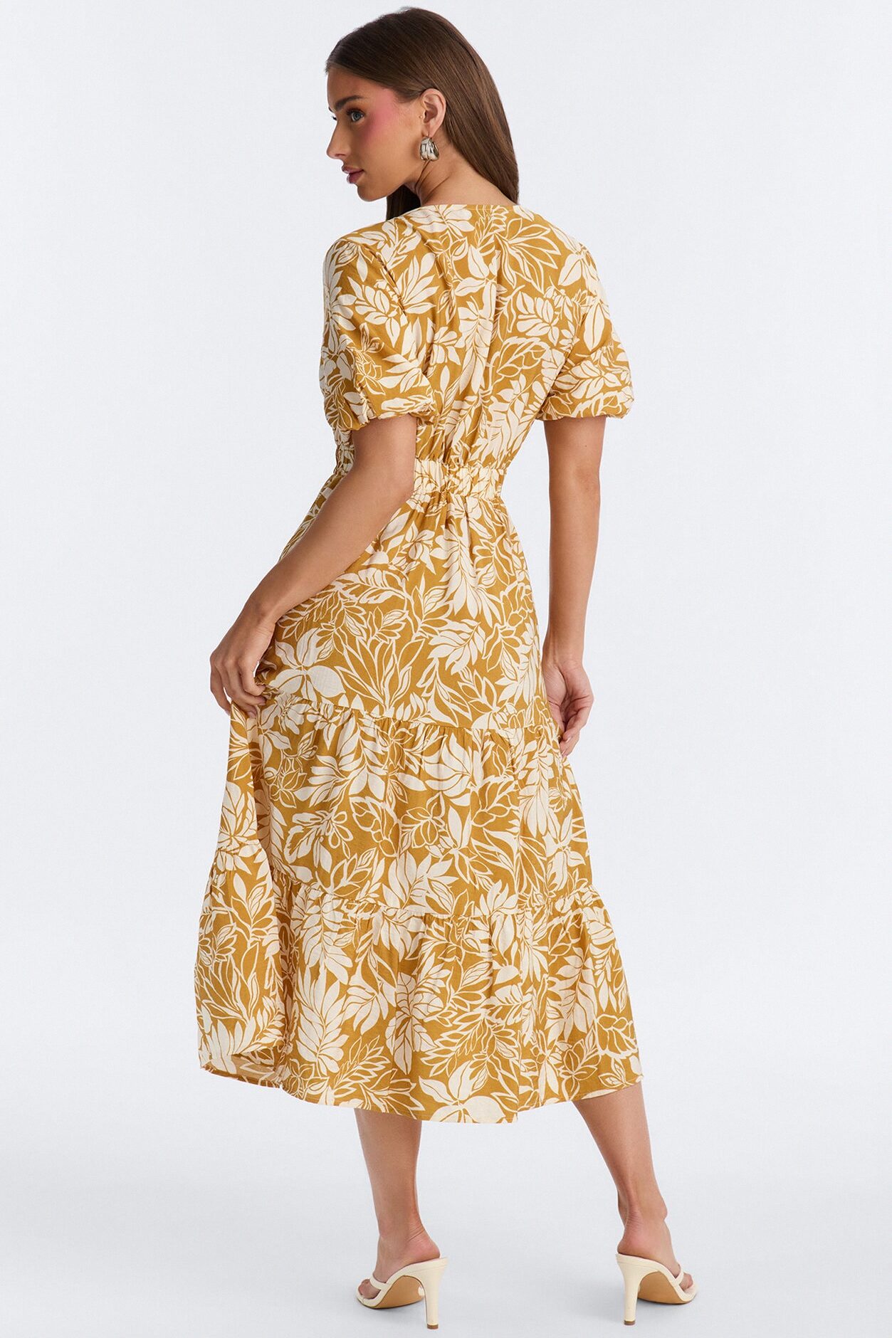 Elena Printed Midi Dress - Chartreuse