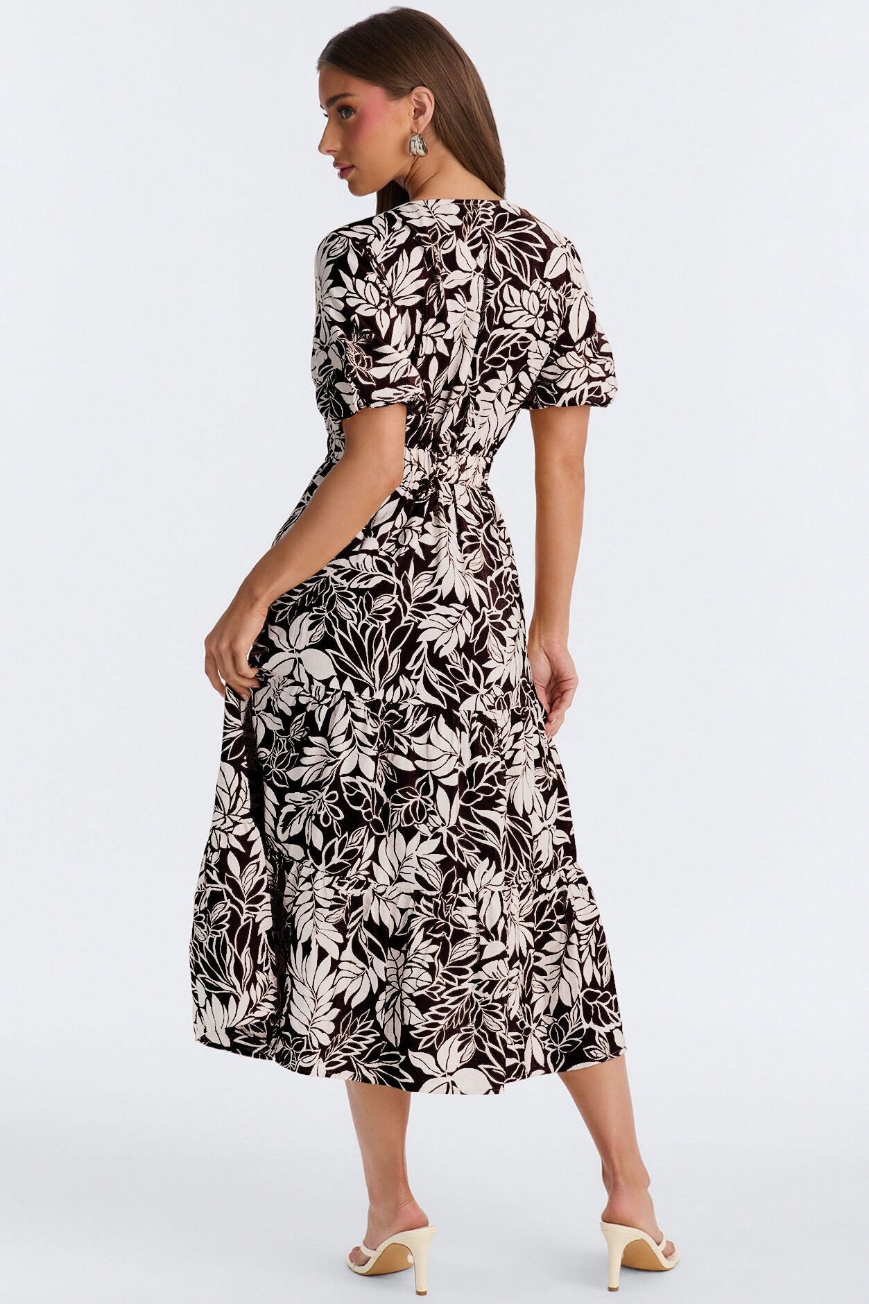 Elena Printed Midi Dress - Black/White