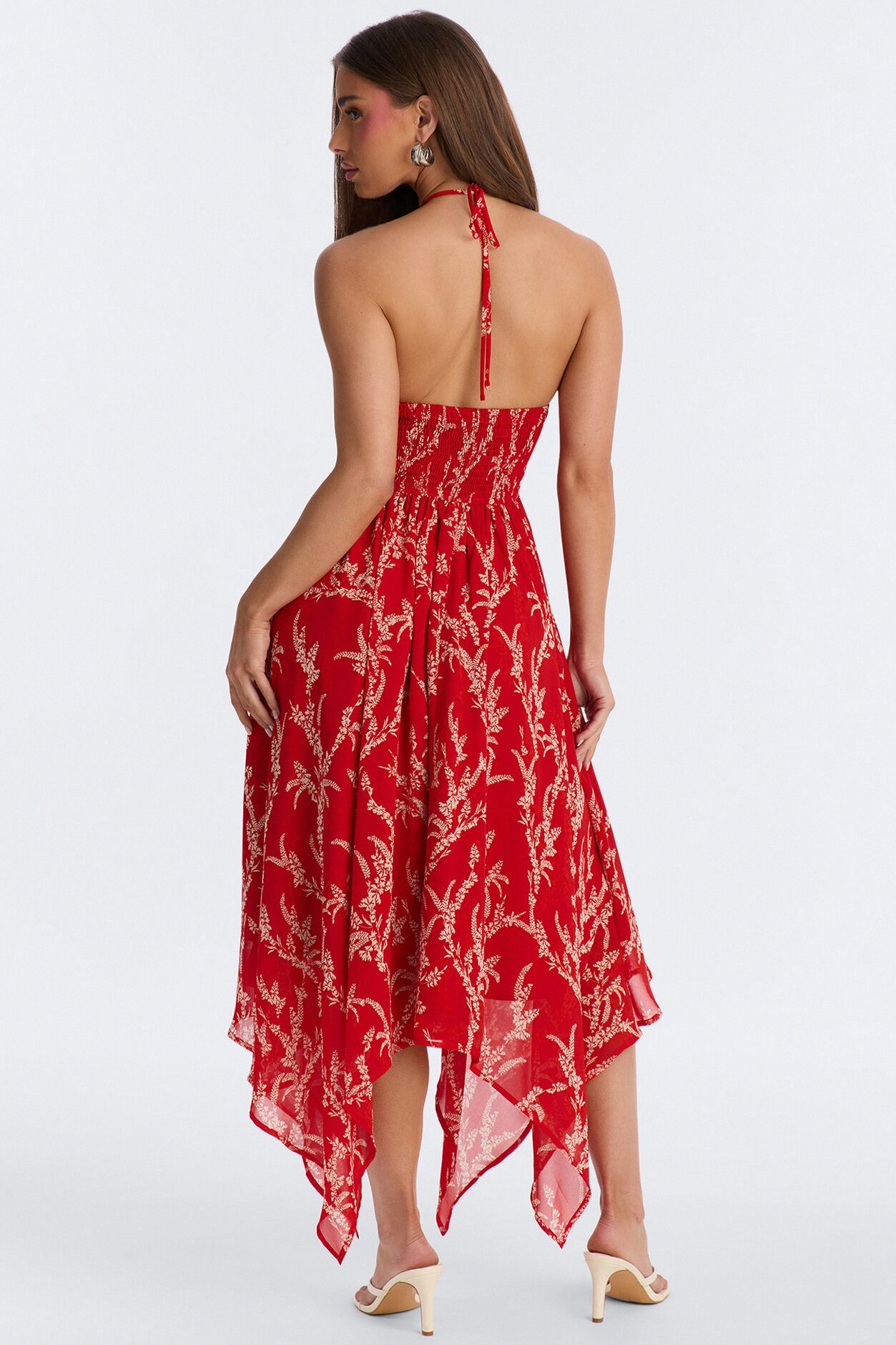 Nina Print Chiffon Midi Dress - Red/combo