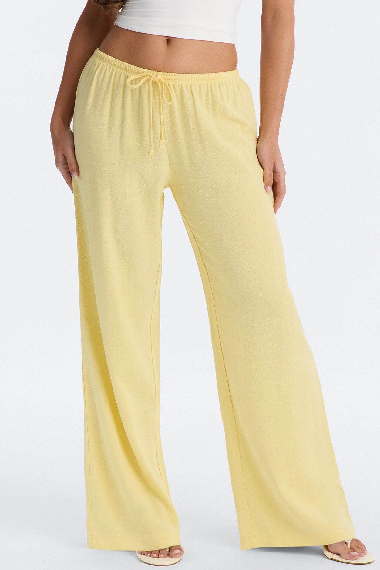 Kienna Low Rise Linen Wide Leg Pant 30″ - Butter Yellow