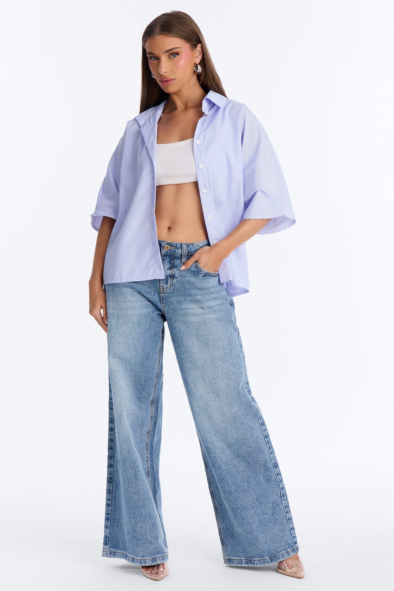 Quinn Tie Back Pinstripe Poplin Top - Blue/combo