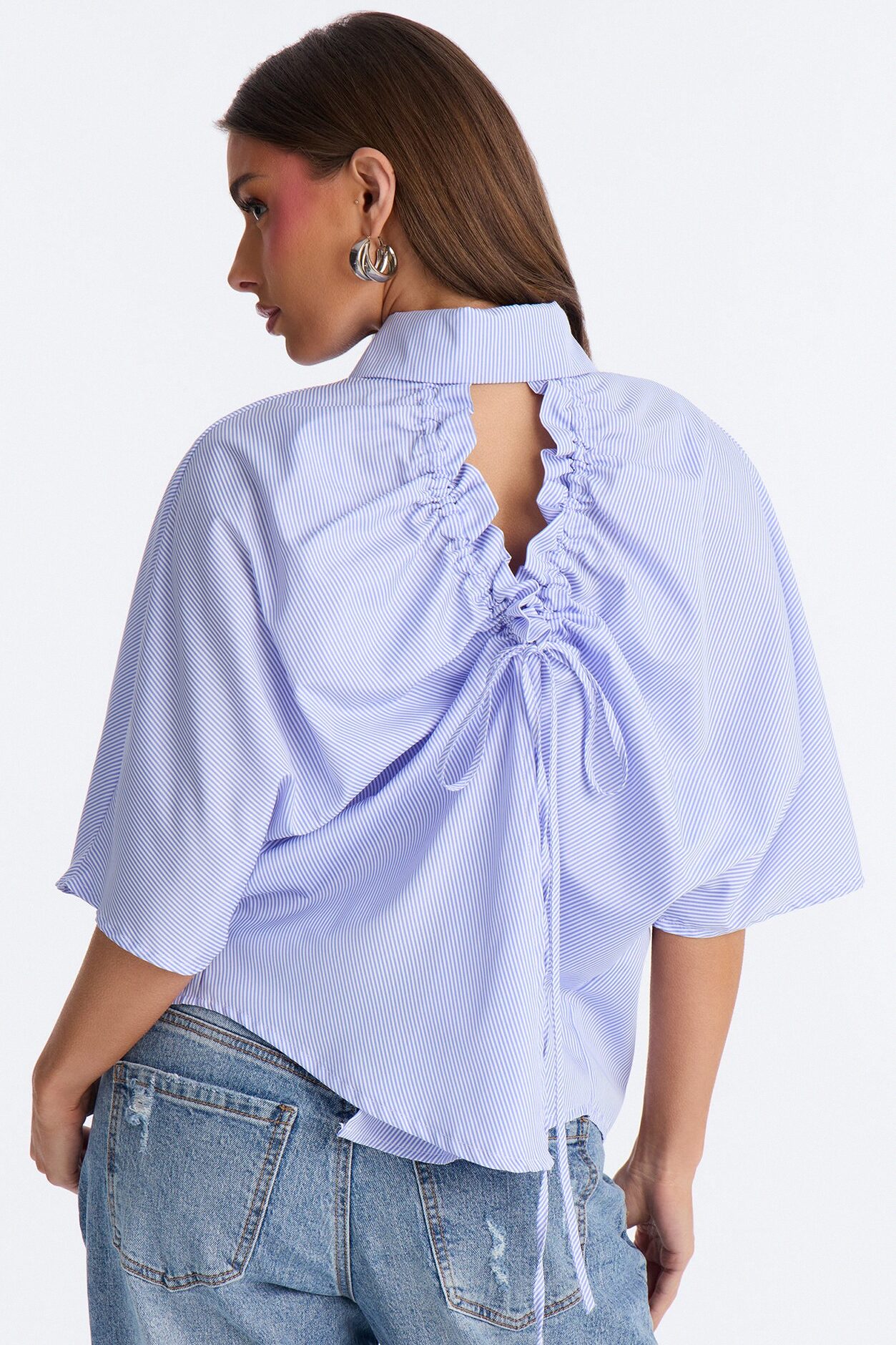Quinn Tie Back Pinstripe Poplin Top - Blue/combo