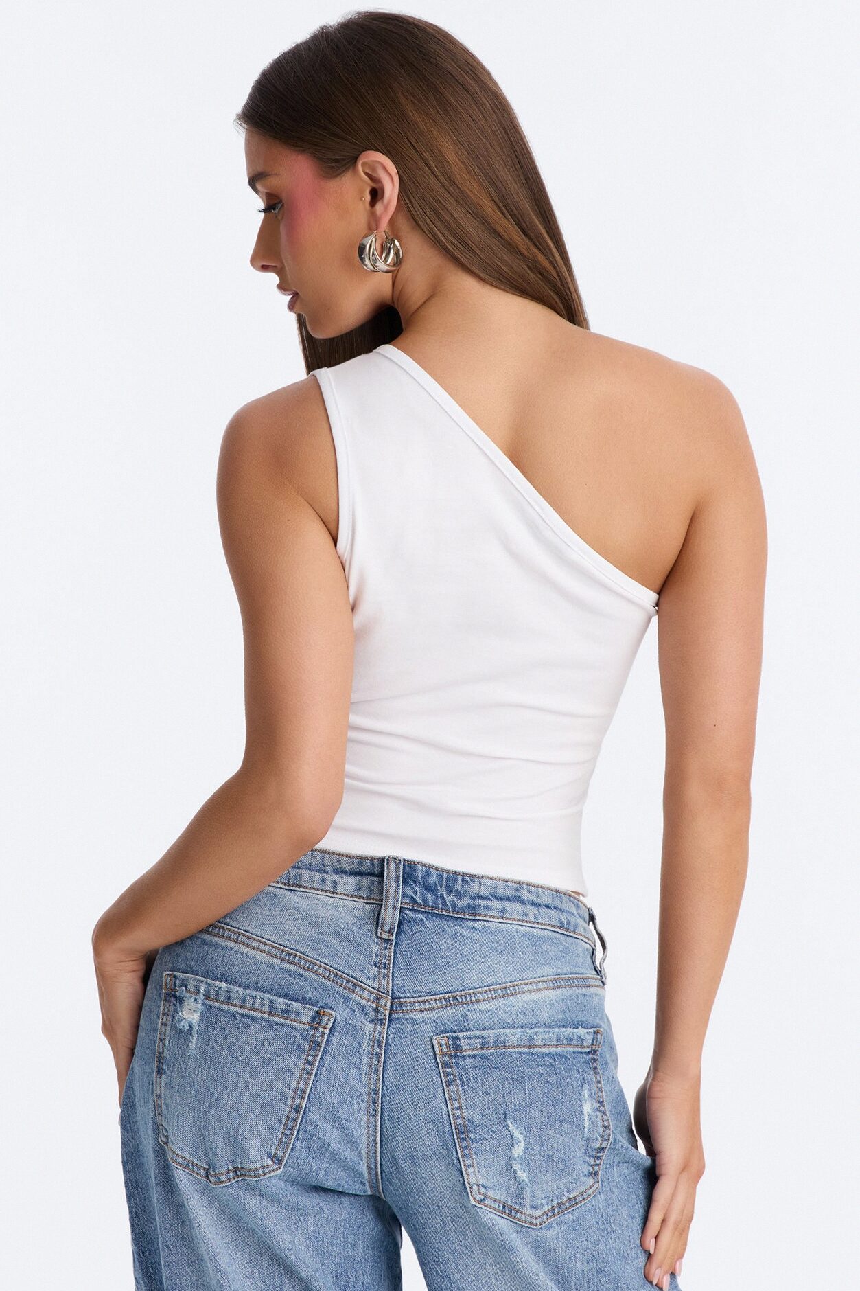 Malika Ruched One Shoulder Sleeveless Top - White