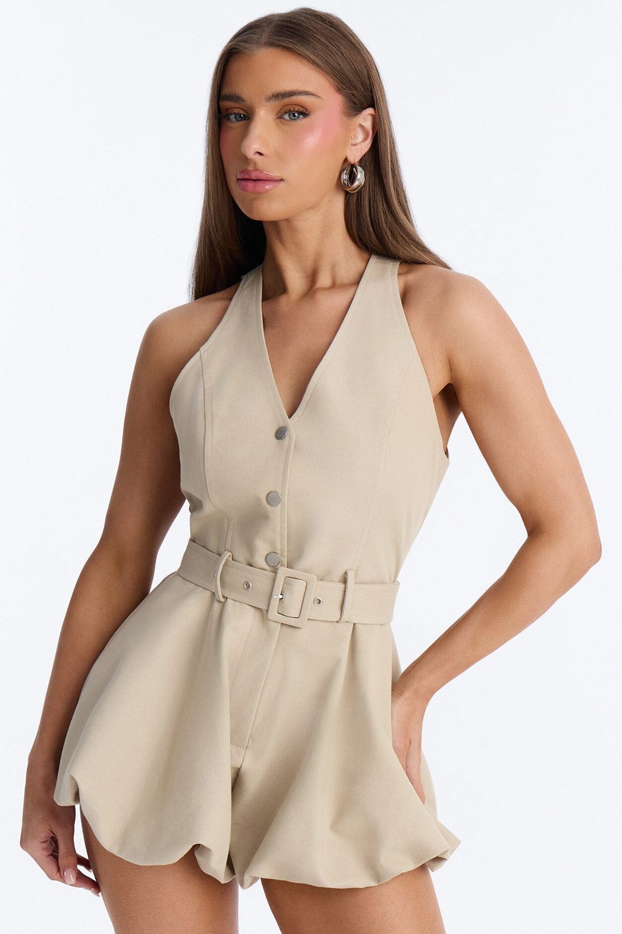 Taylor Twill Romper - Khaki