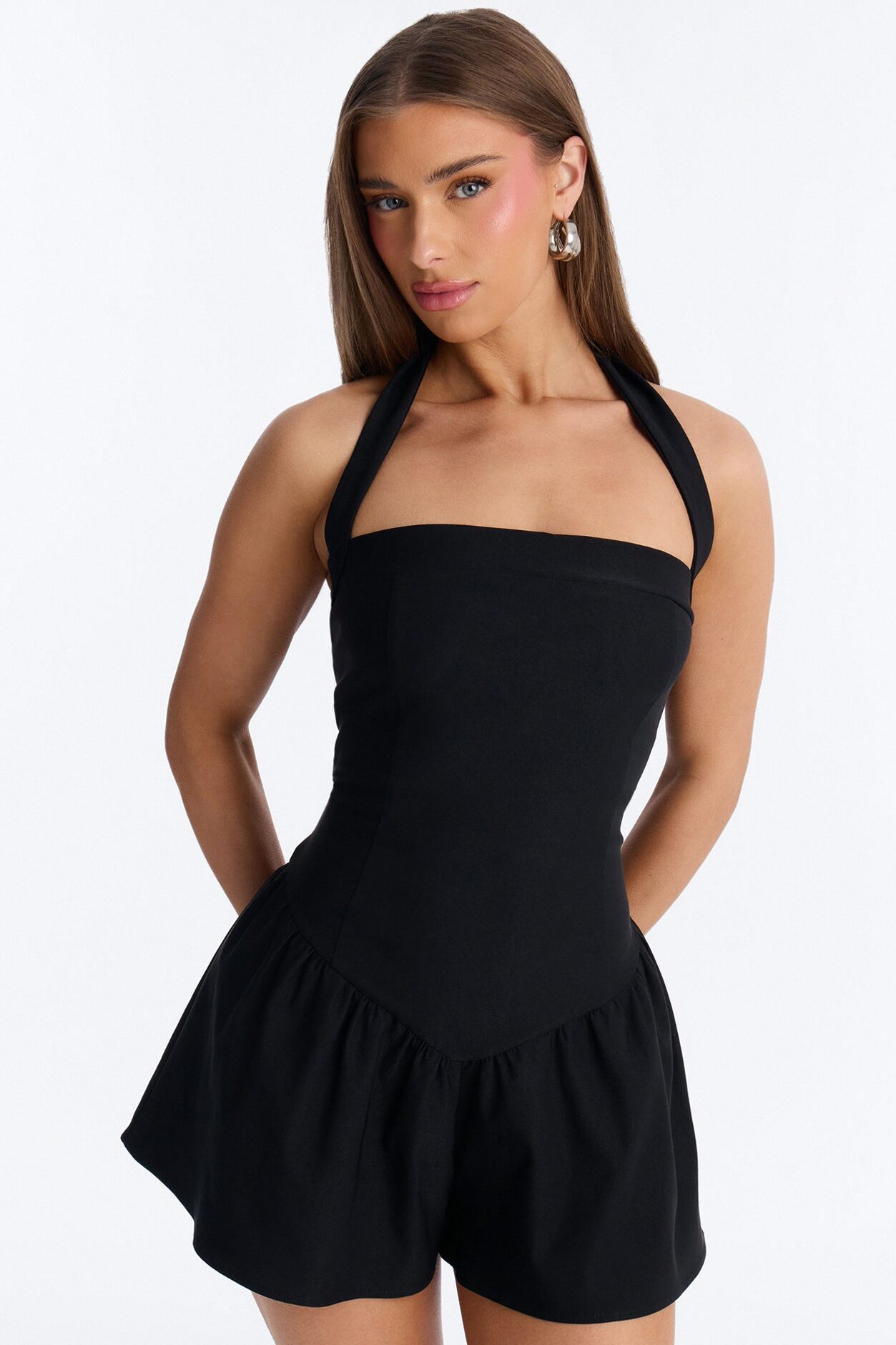 Willa Bubble Halter Romper - Black