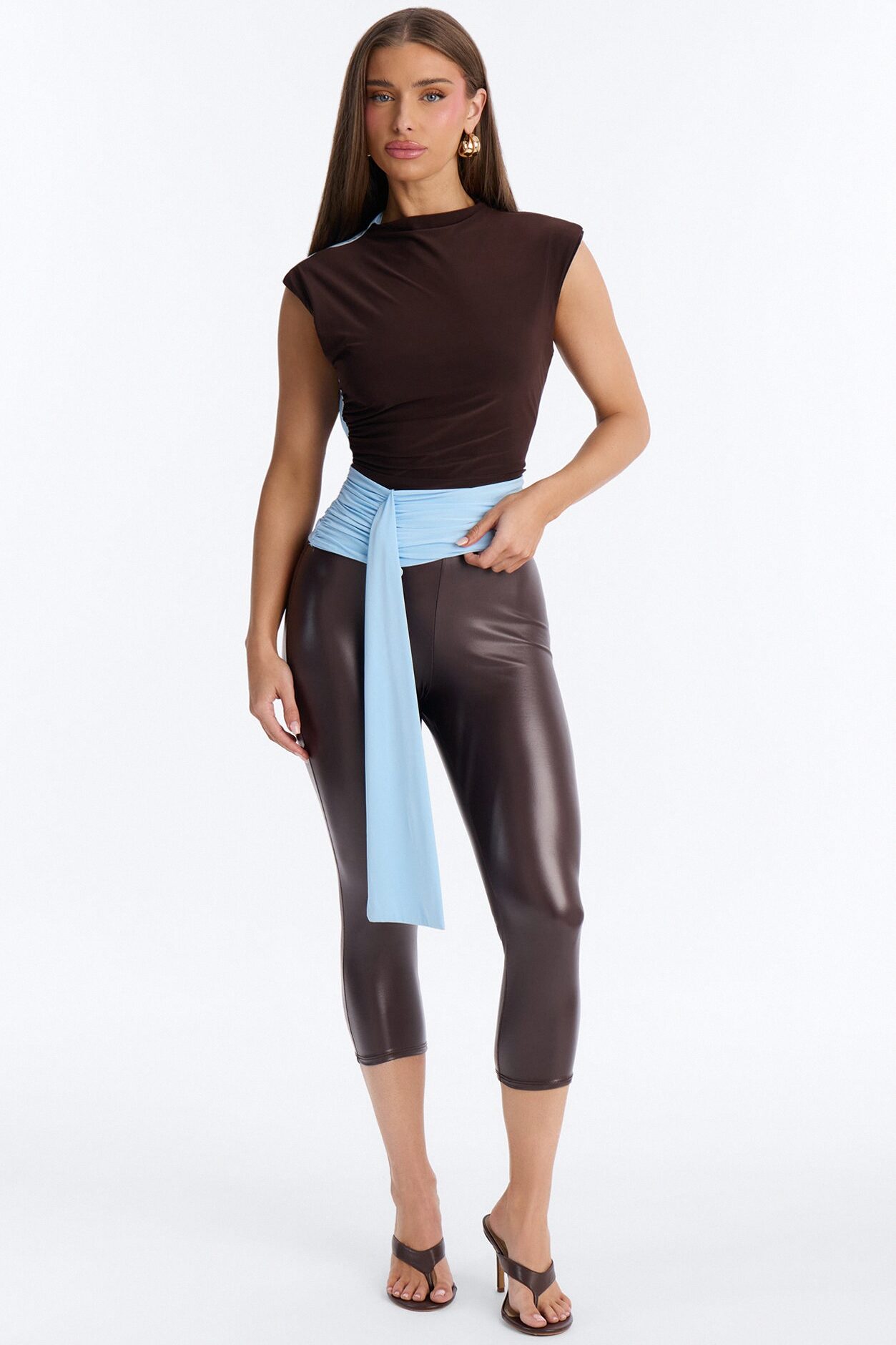 Cierra Draped Ruched Short Sleeve Top - Brown/combo