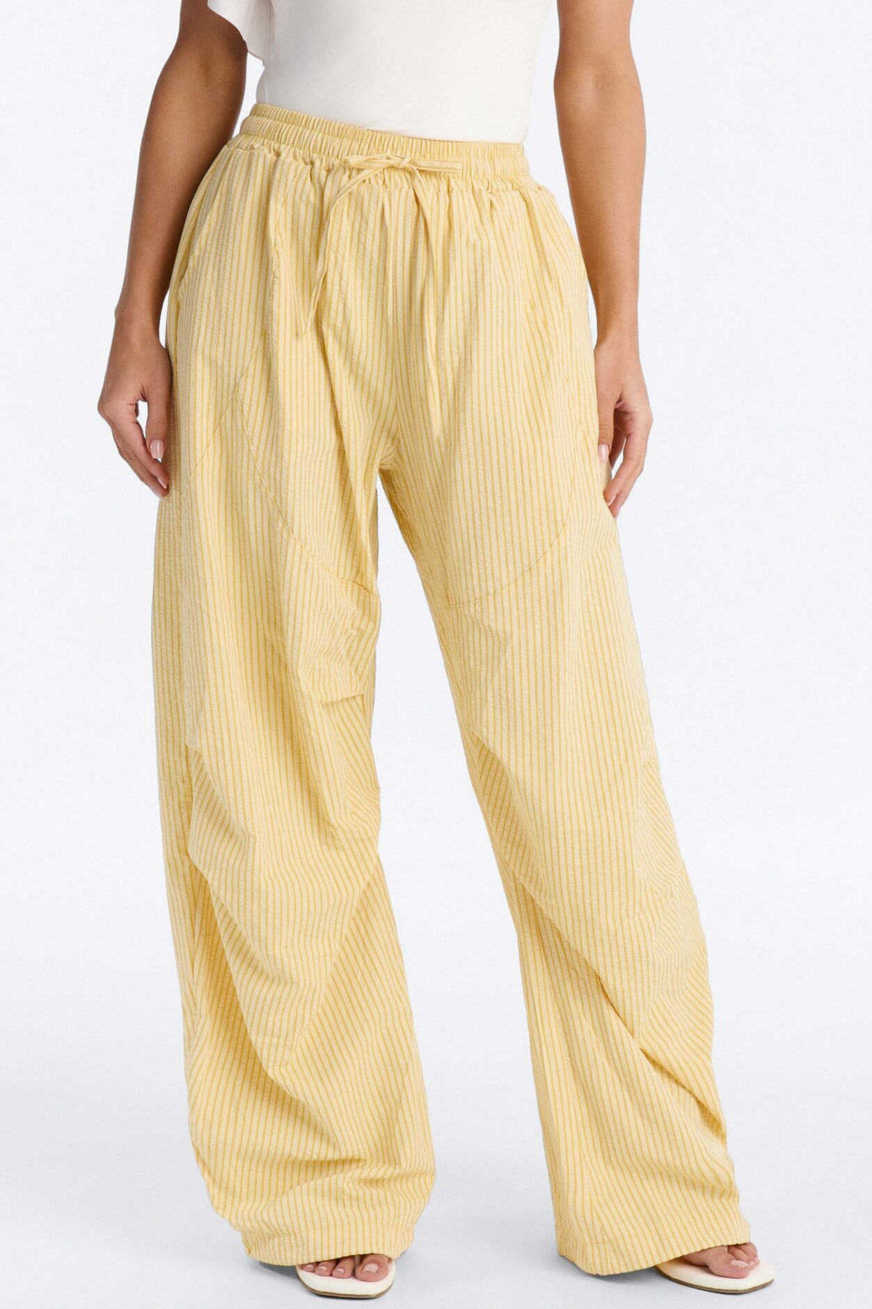 Sun Kissed Pinstripe Barrel Leg Jogger - Yellow