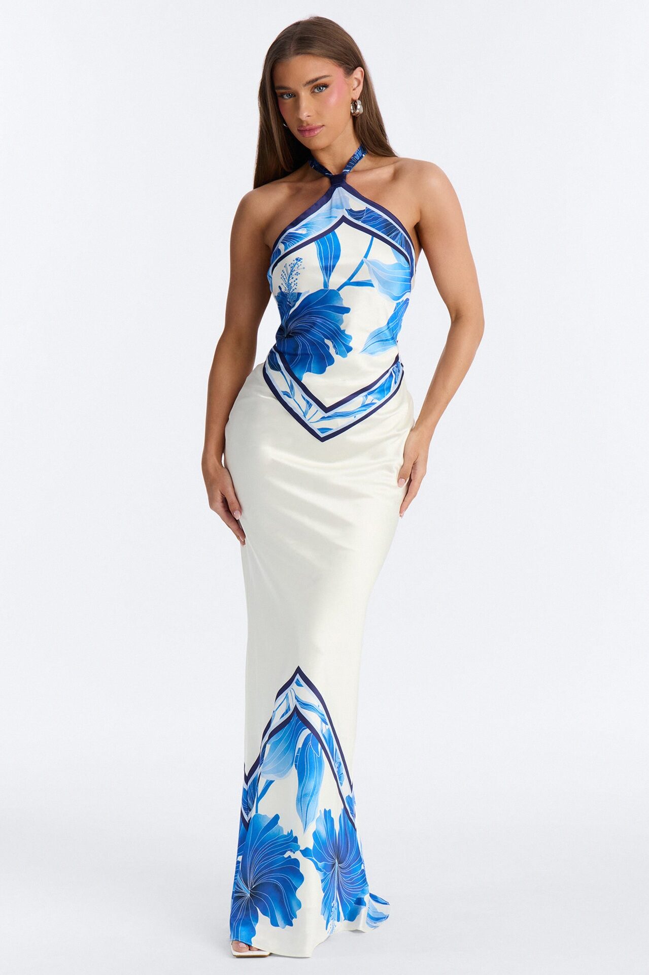 Jasmyne Satin Halter Maxi Dress - Blue/combo