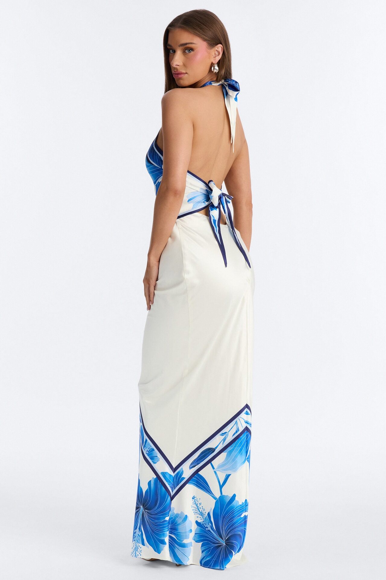 Jasmyne Satin Halter Maxi Dress - Blue/combo