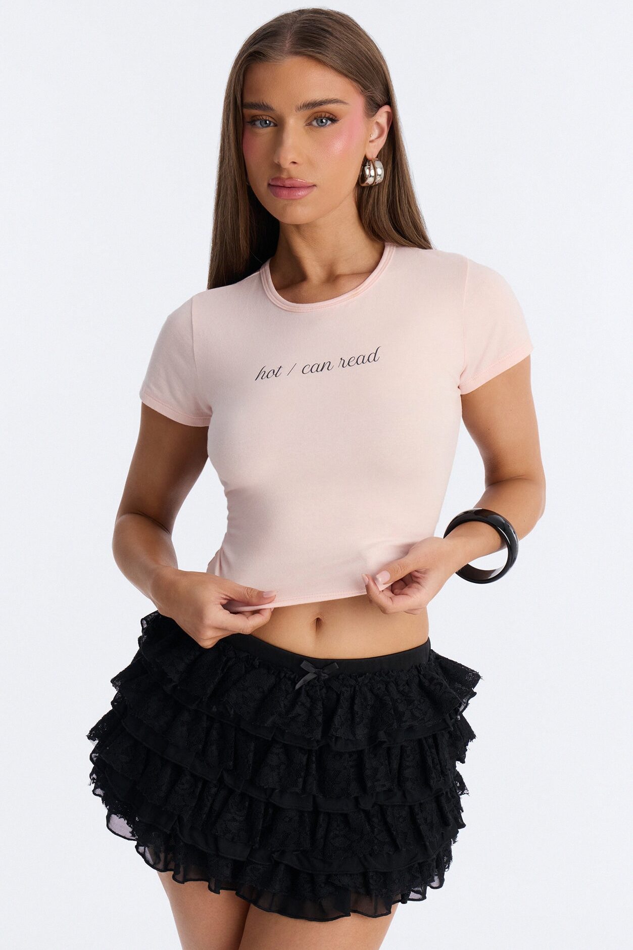 Hot Can Read Baby Tee - Light Pink