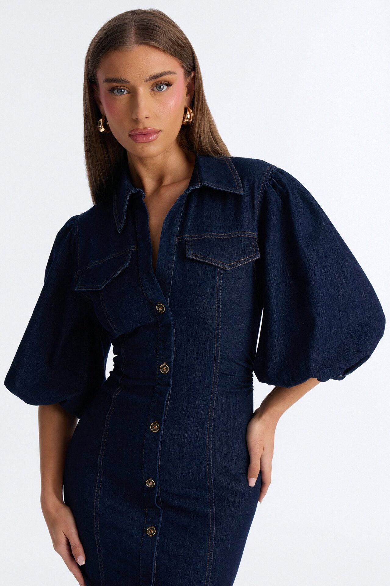 Haven Denim Midi Dress - Dark Wash