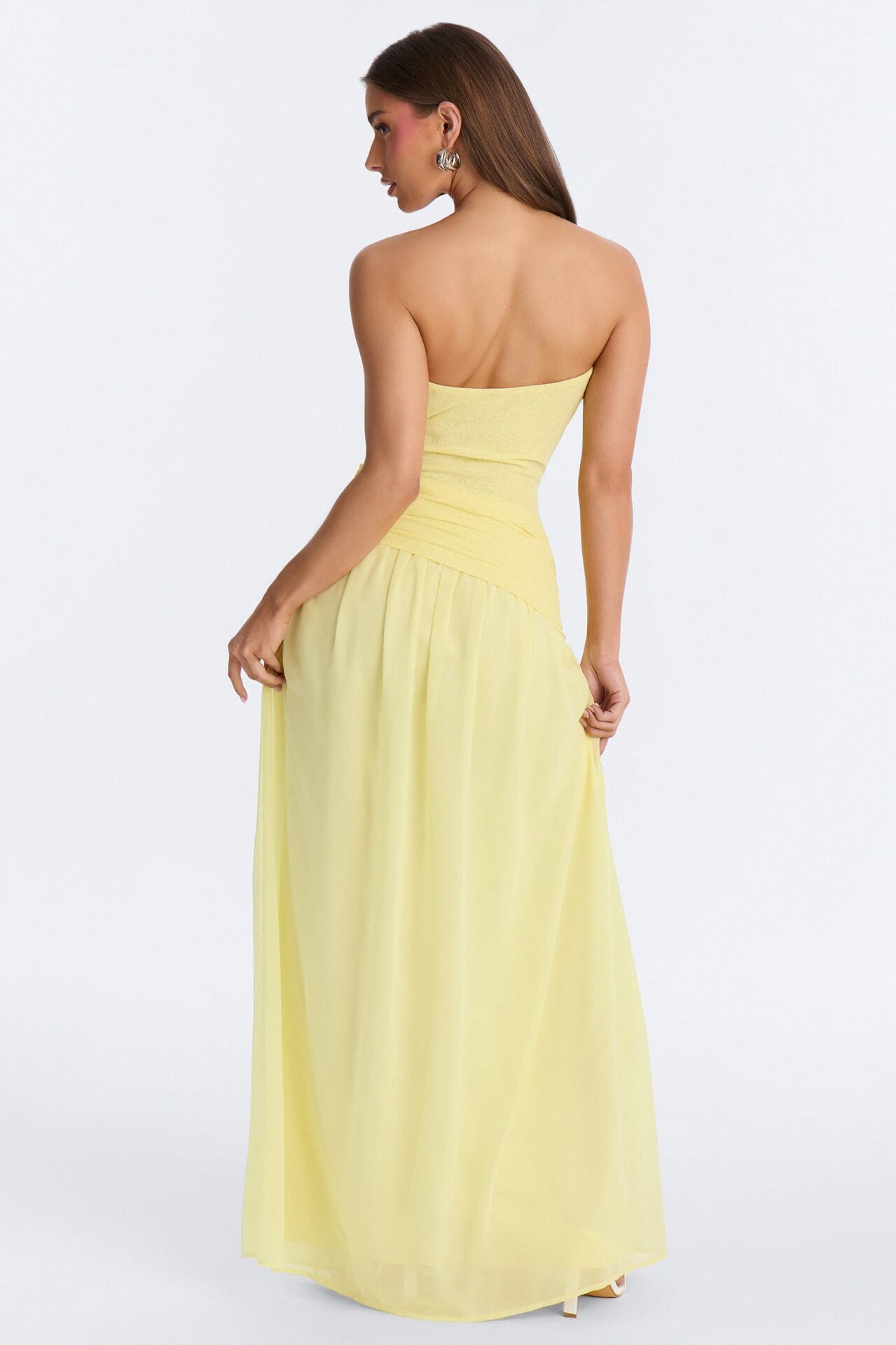 Sadie Ruched Chiffon Maxi Dress - Yellow