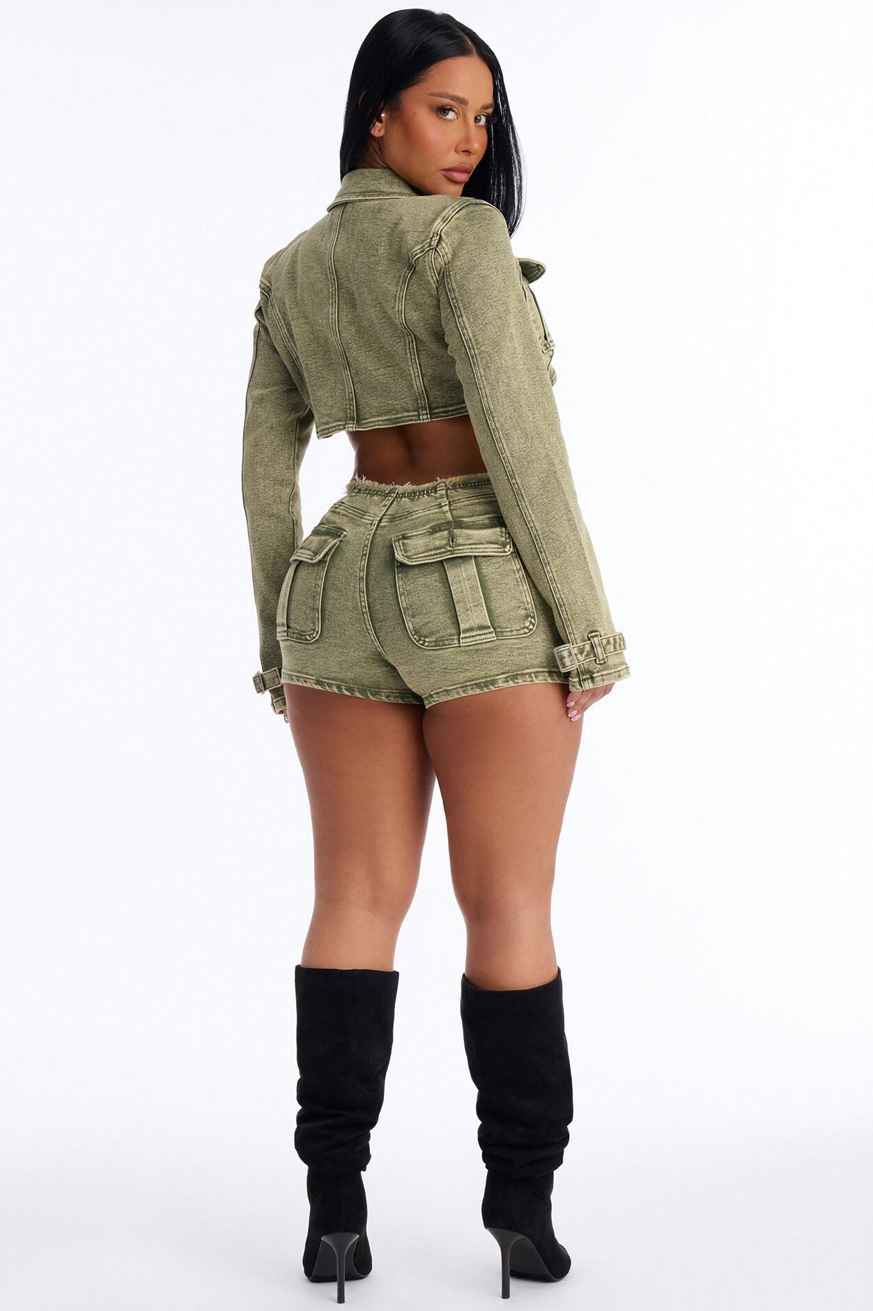 Highly Motivated Stretch Denim Shorts - Olive