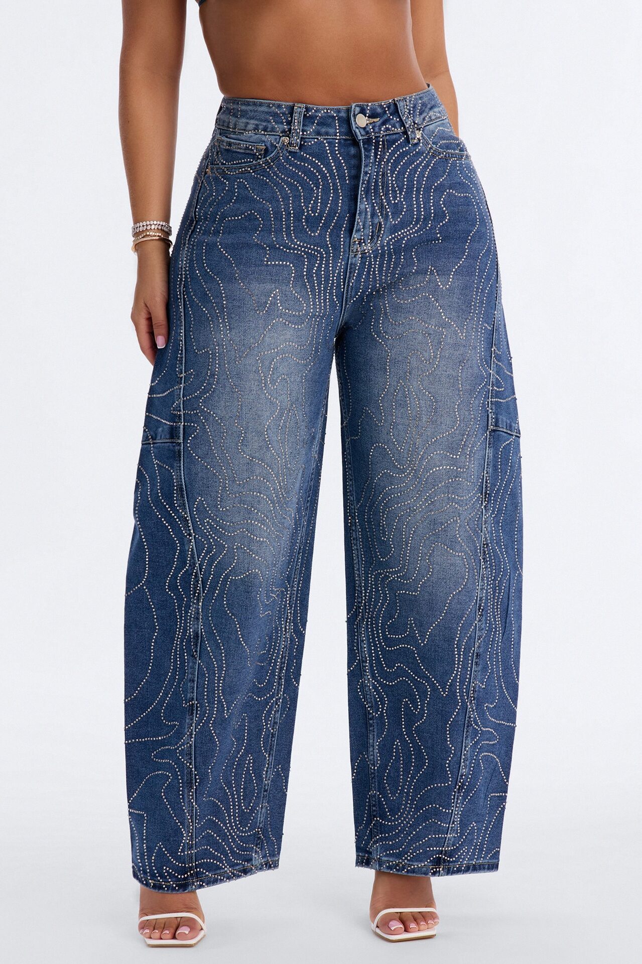 Nolita Nights Embellished Barrel Jeans - Dark Wash