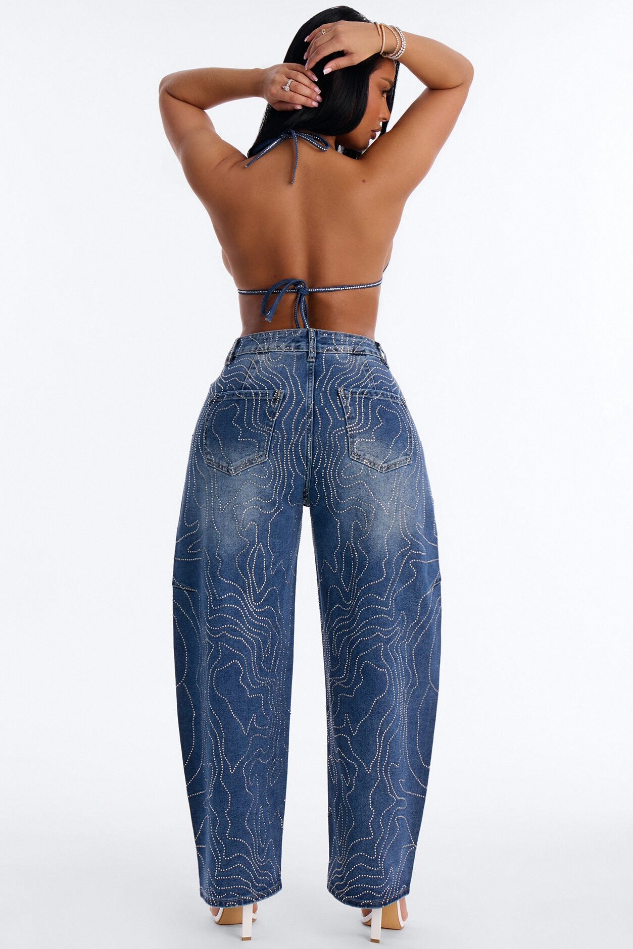 Nolita Nights Embellished Barrel Jeans - Dark Wash