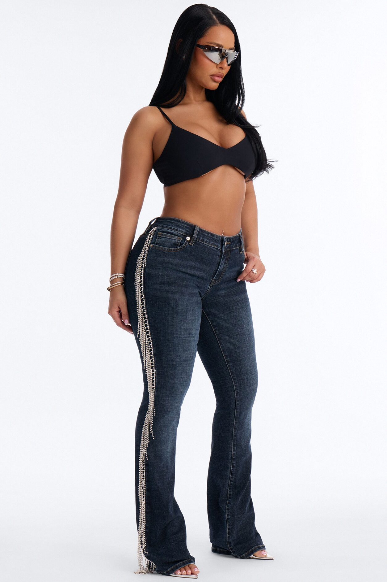 Cosmic Cowgirl Rhinestone Fringe Bootcut Jeans - Dark Wash