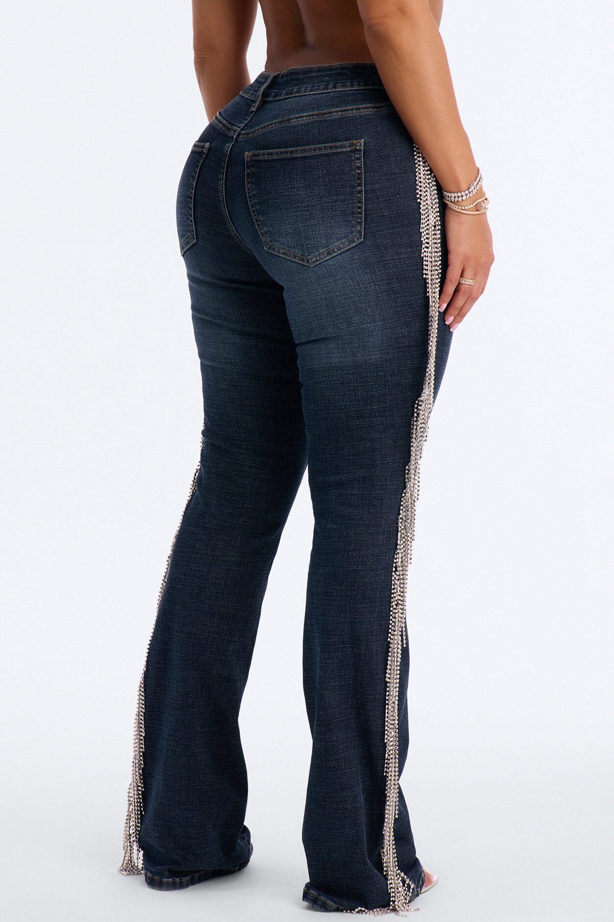 Cosmic Cowgirl Rhinestone Fringe Bootcut Jeans - Dark Wash