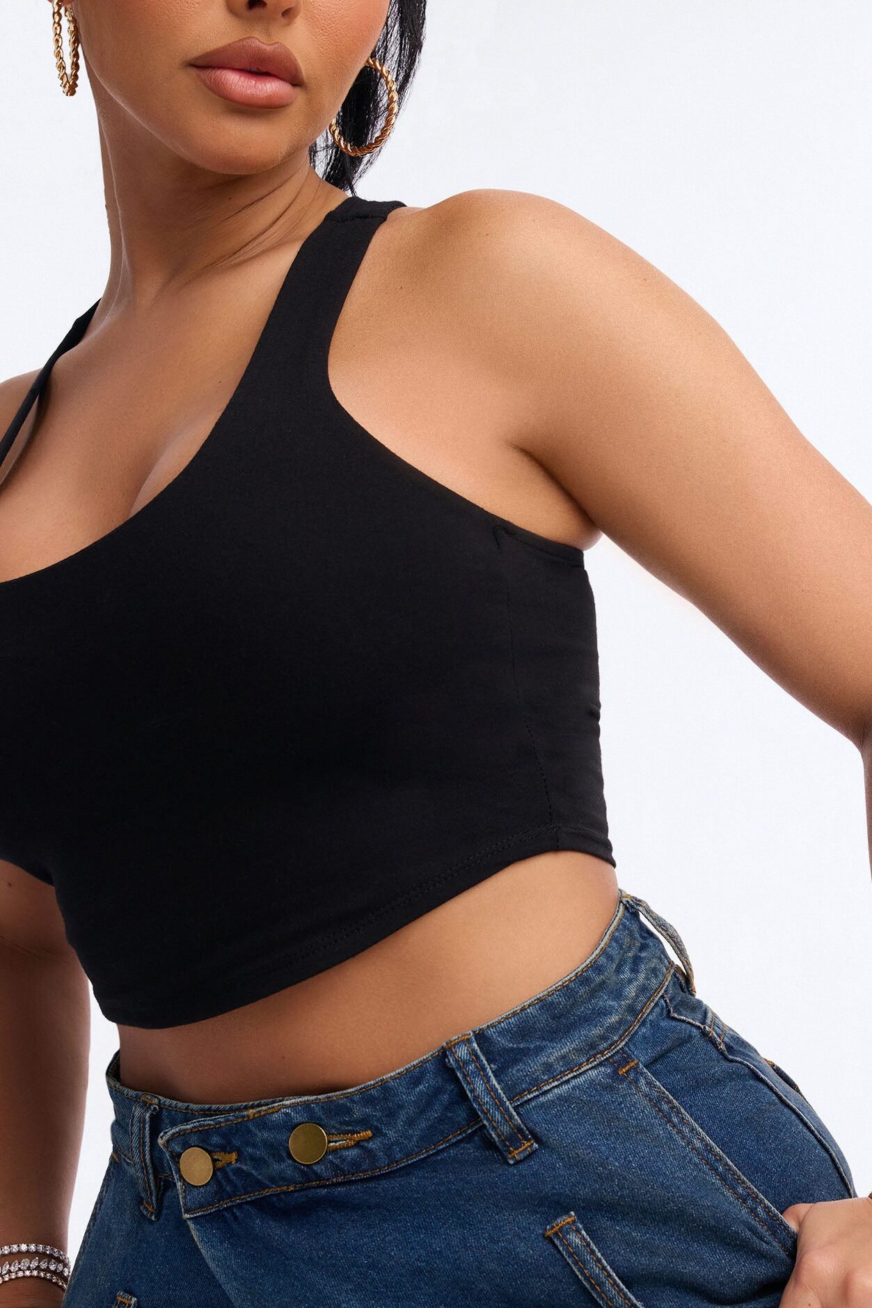 Evalyn Double Lined Cropped Racerback Tank Top - Black