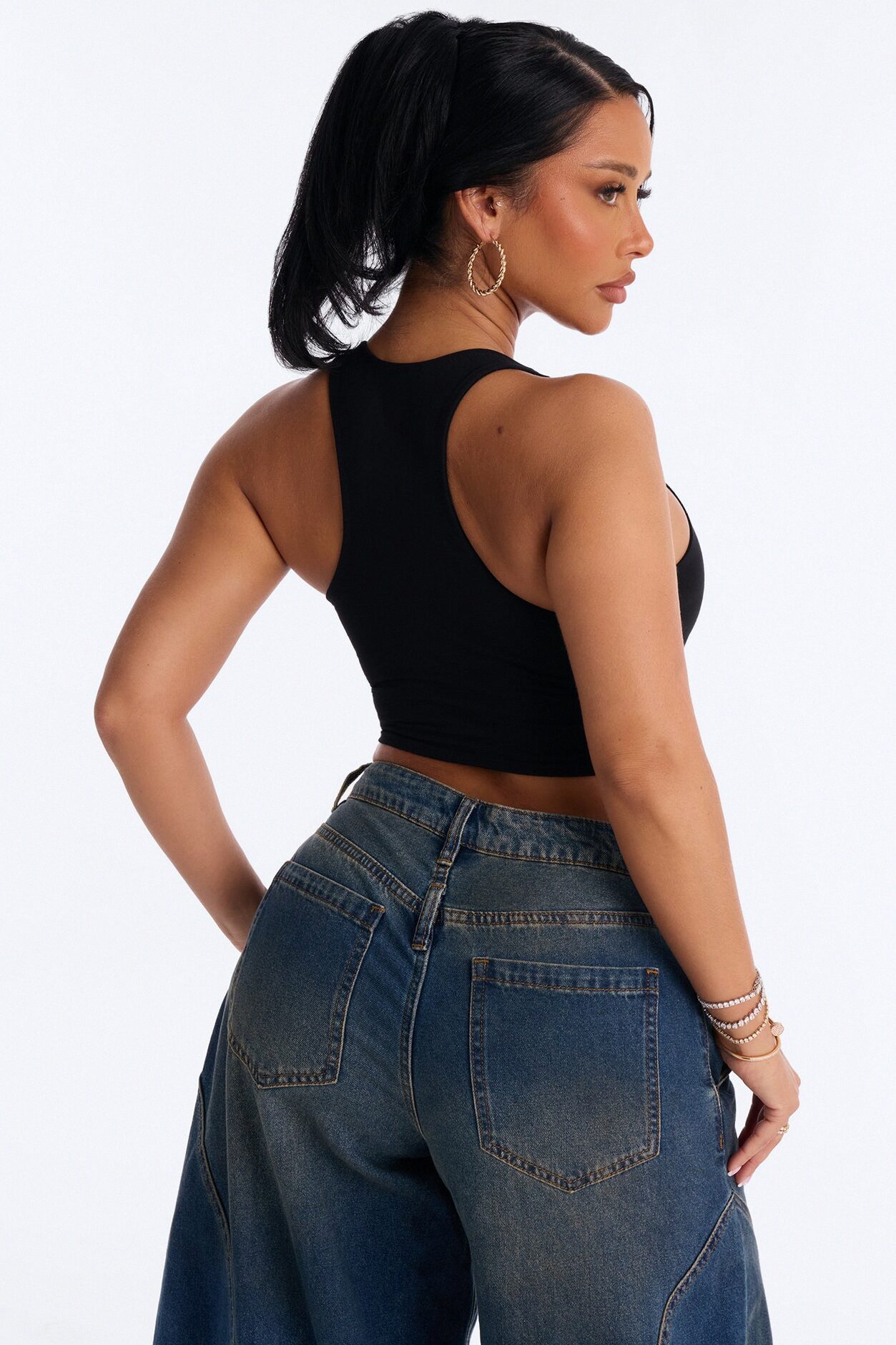 Evalyn Double Lined Cropped Racerback Tank Top - Black