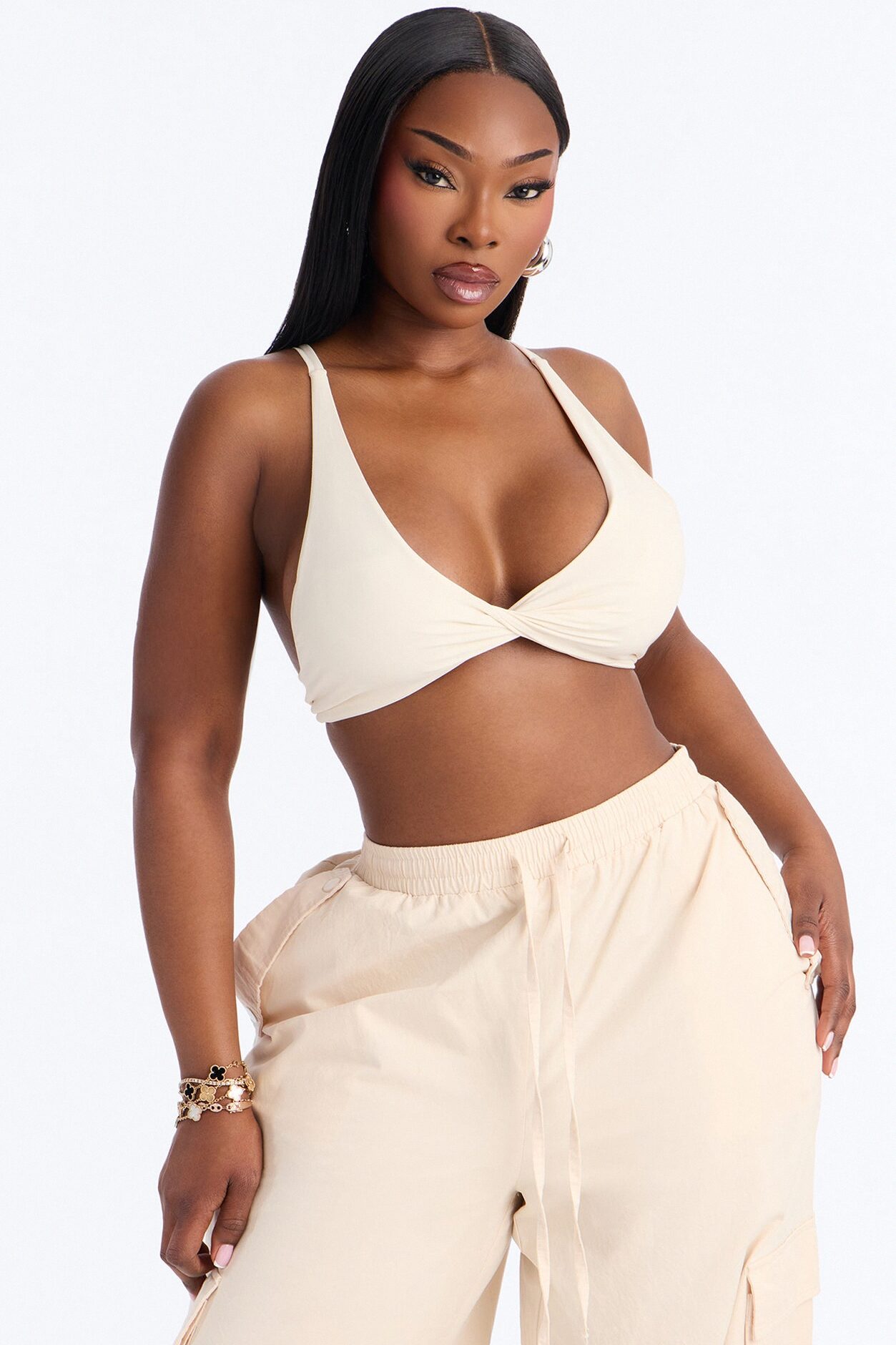 Second Skin Deep V Neck Bra Top - Bone
