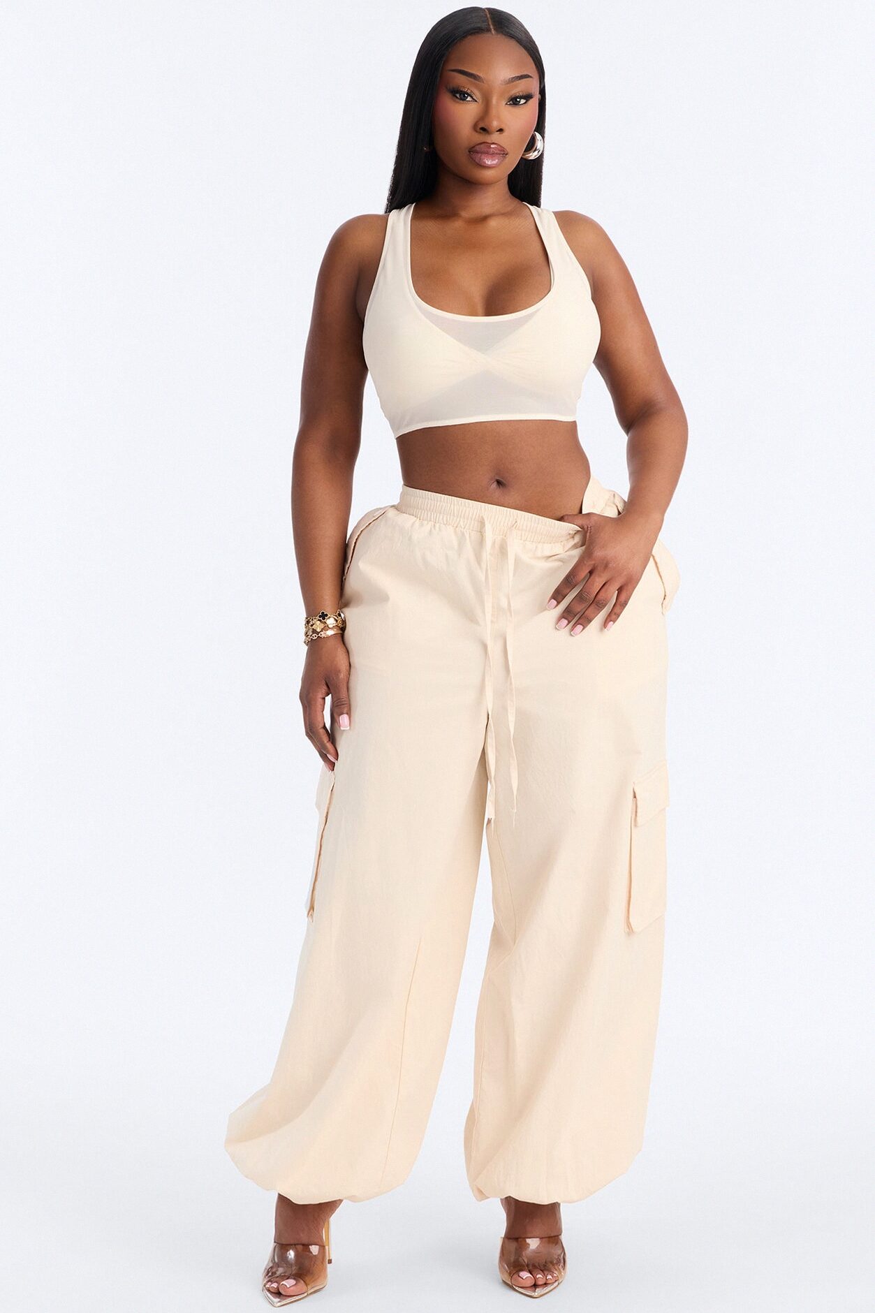 Power Mesh Racerback Bra Top - Bone