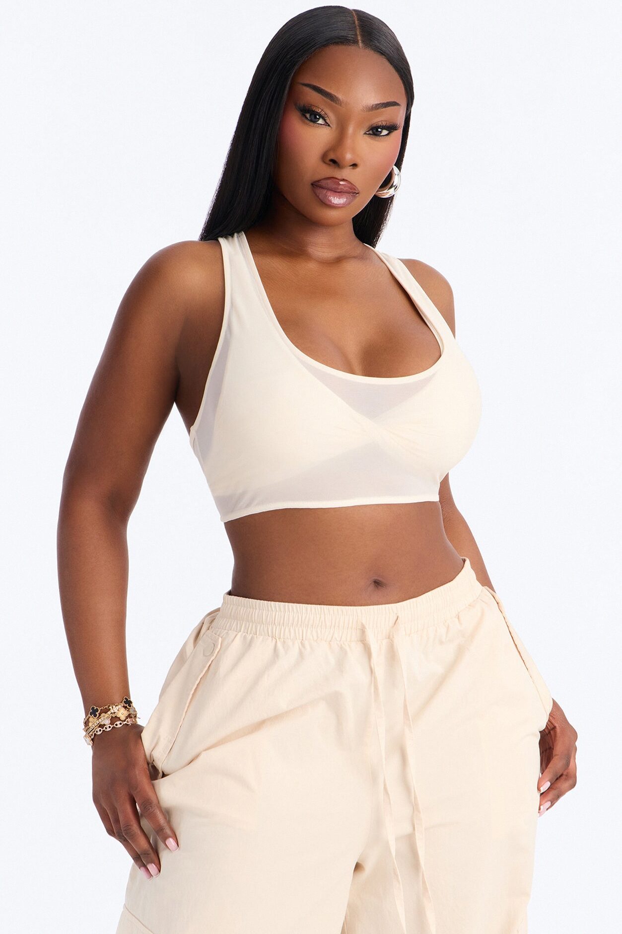 Power Mesh Racerback Bra Top - Bone