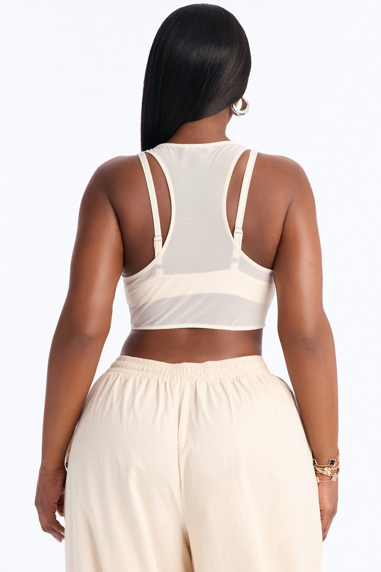 Power Mesh Racerback Bra Top - Bone