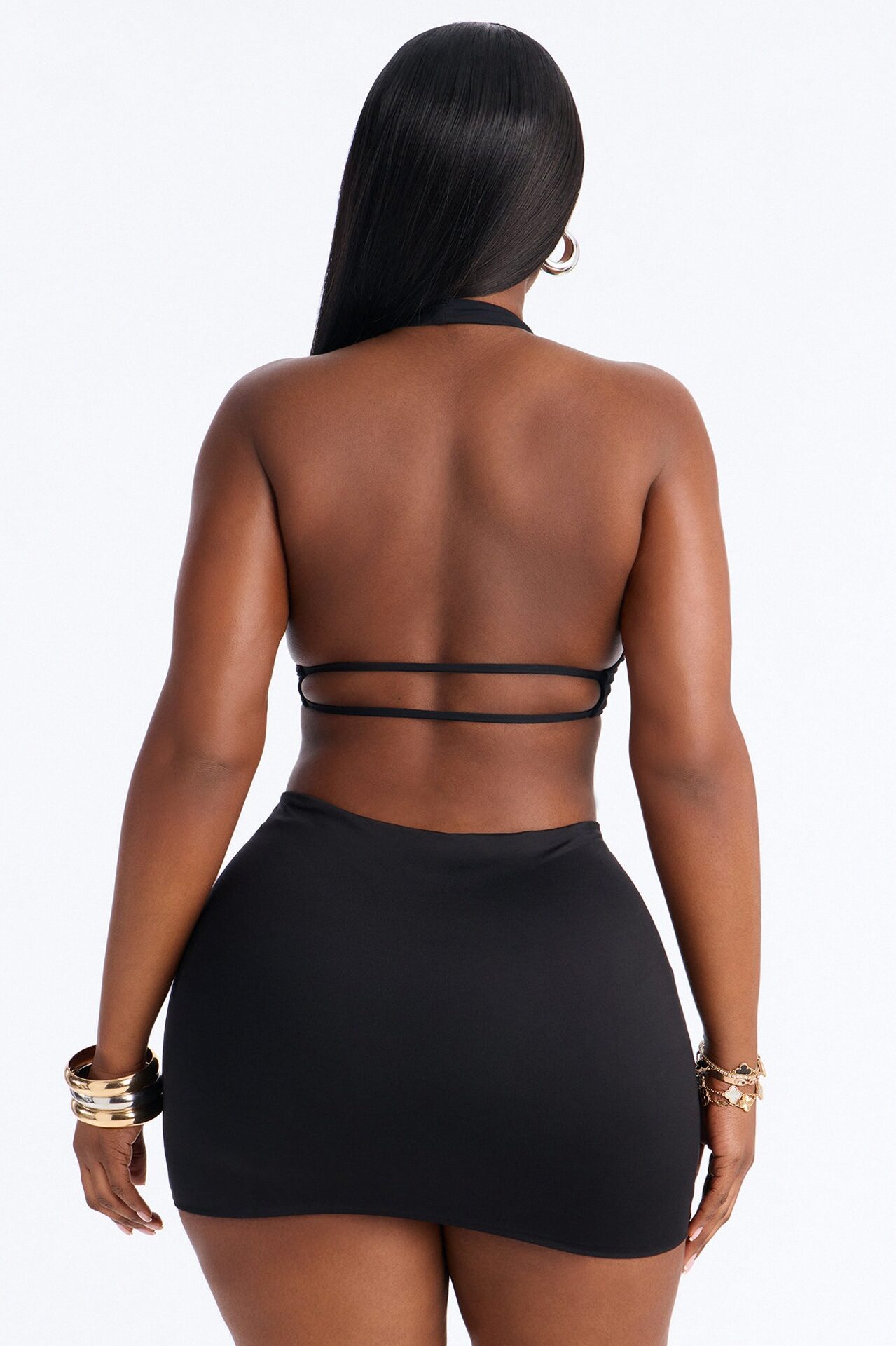 Second Skin Padded Backless Mock Neck Halter Top - Black