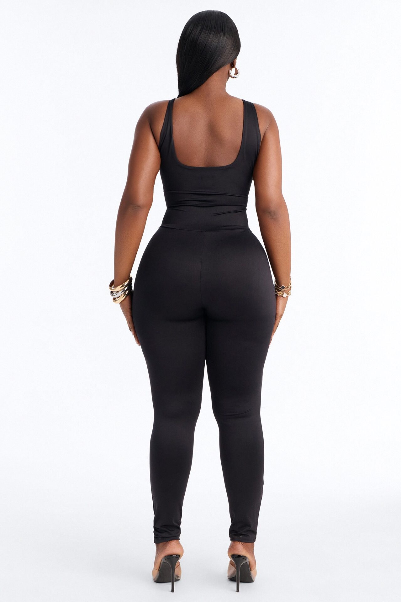 Contour Double Lined Sleeveless Square Neck Jumpsuit - Black