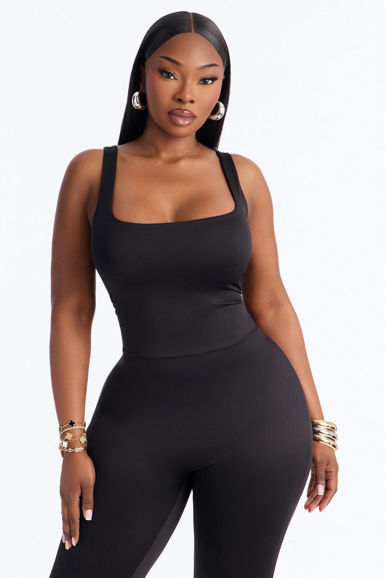 Contour Double Lined Sleeveless Square Neck Jumpsuit - Black
