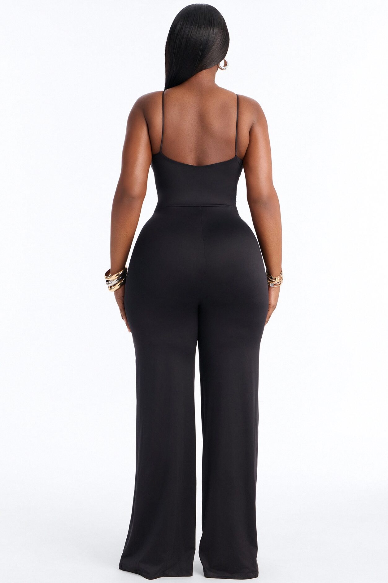 Contour Double Lined Spaghetti Strap Scoop Neck Jumpsuit - Black