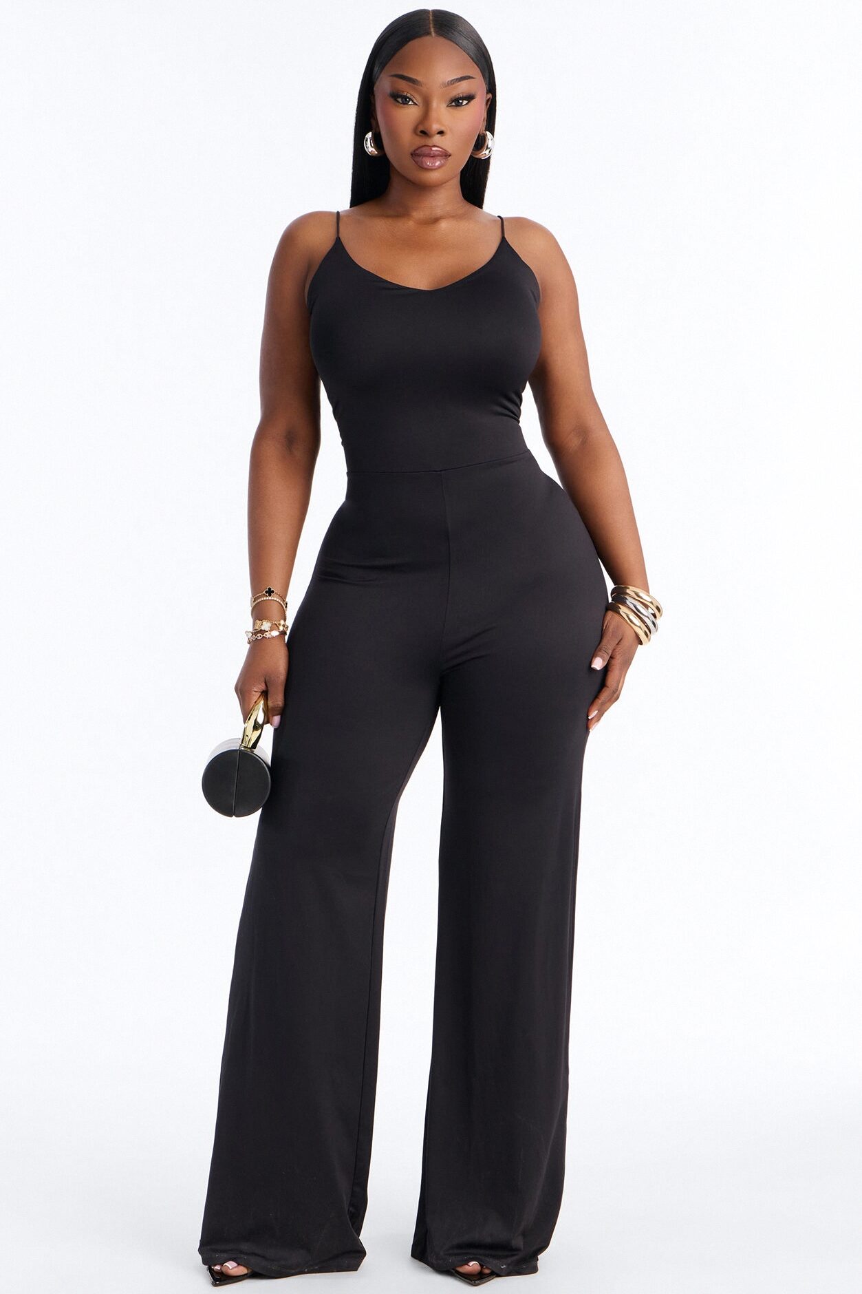 Contour Double Lined Spaghetti Strap Scoop Neck Jumpsuit - Black