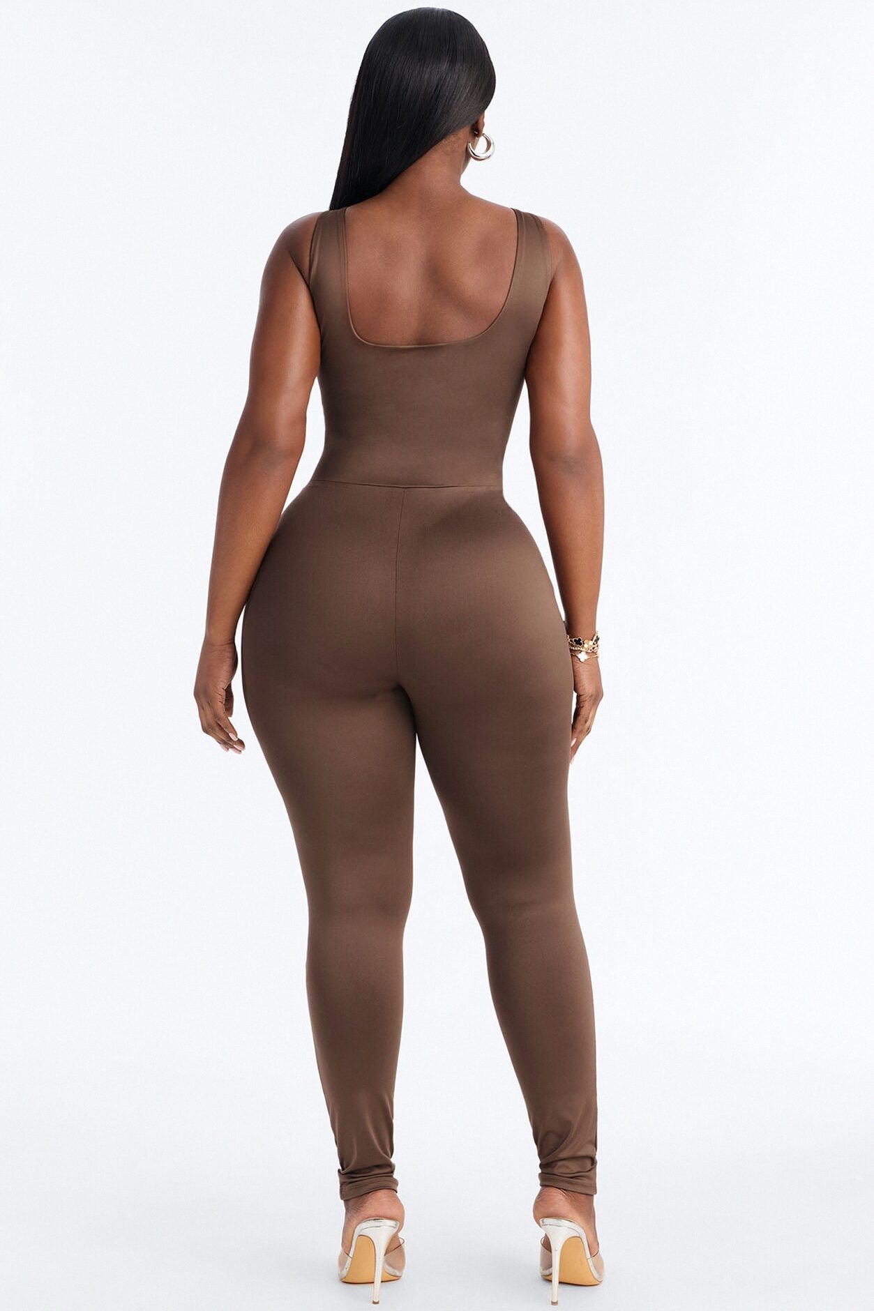 Contour Double Lined Sleeveless Square Neck Jumpsuit - Brown