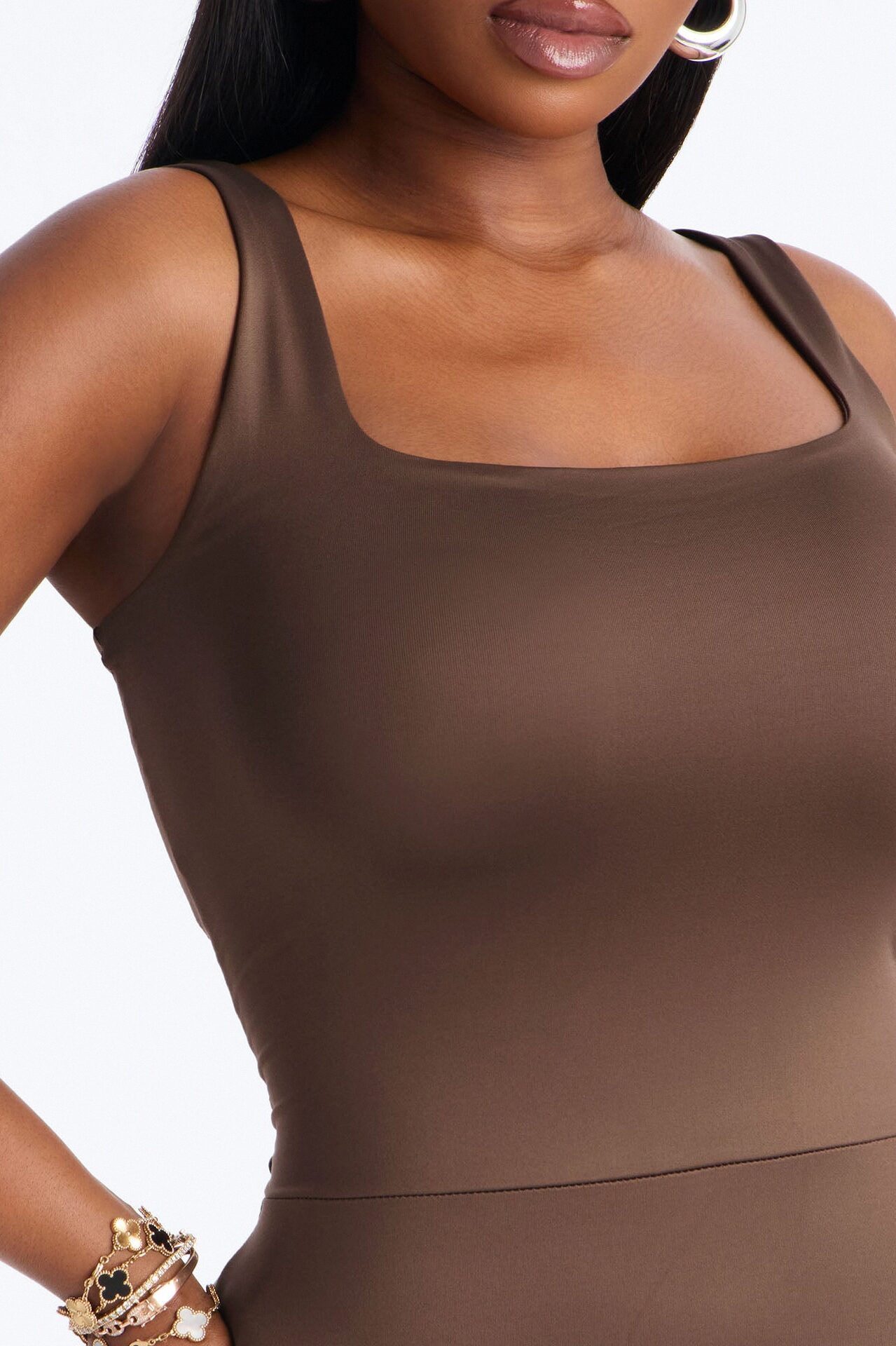 Contour Double Lined Sleeveless Square Neck Jumpsuit - Brown