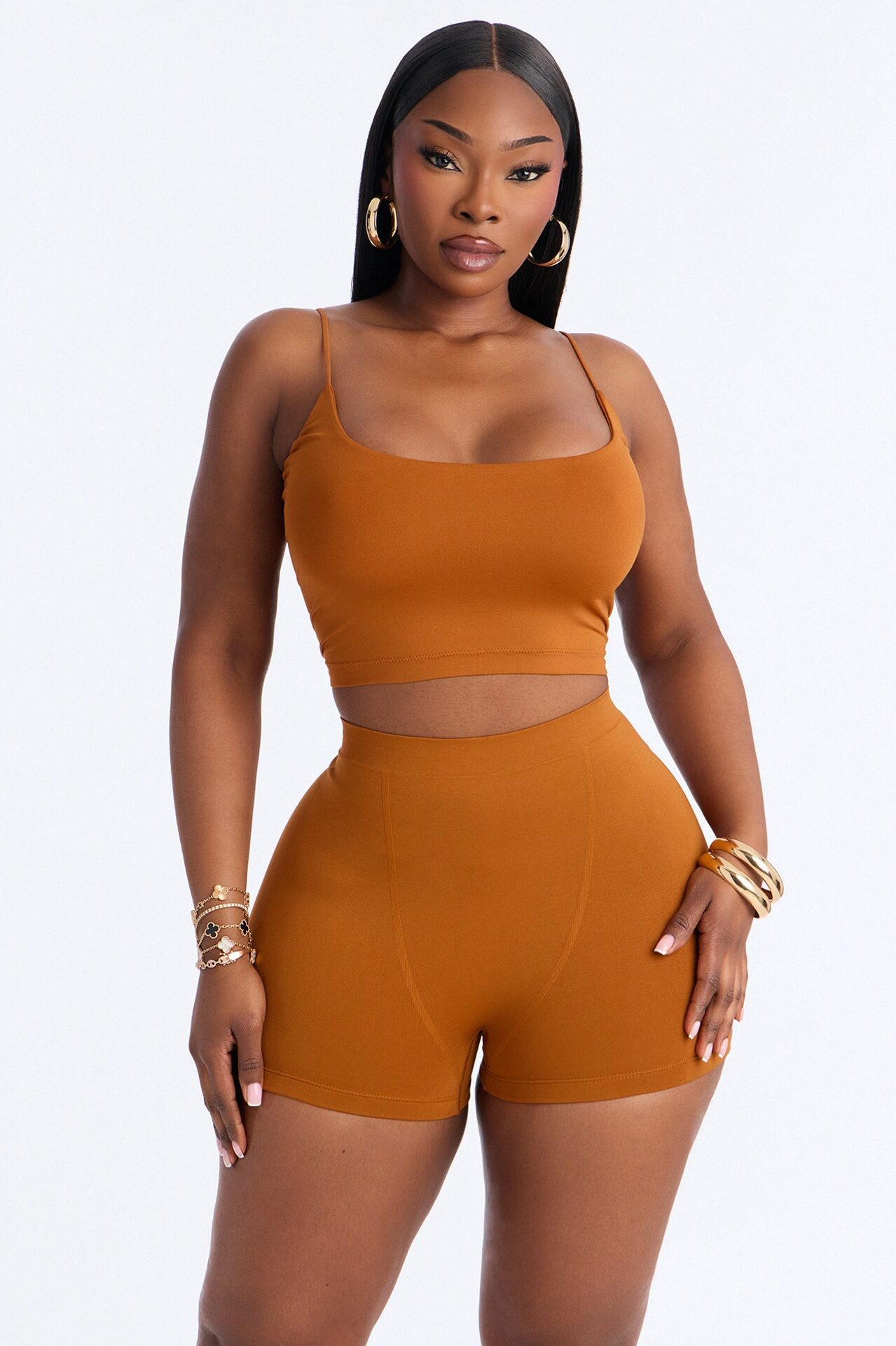 Seamless Smooth Base Layer Double Lined Cami Crop Top - Copper